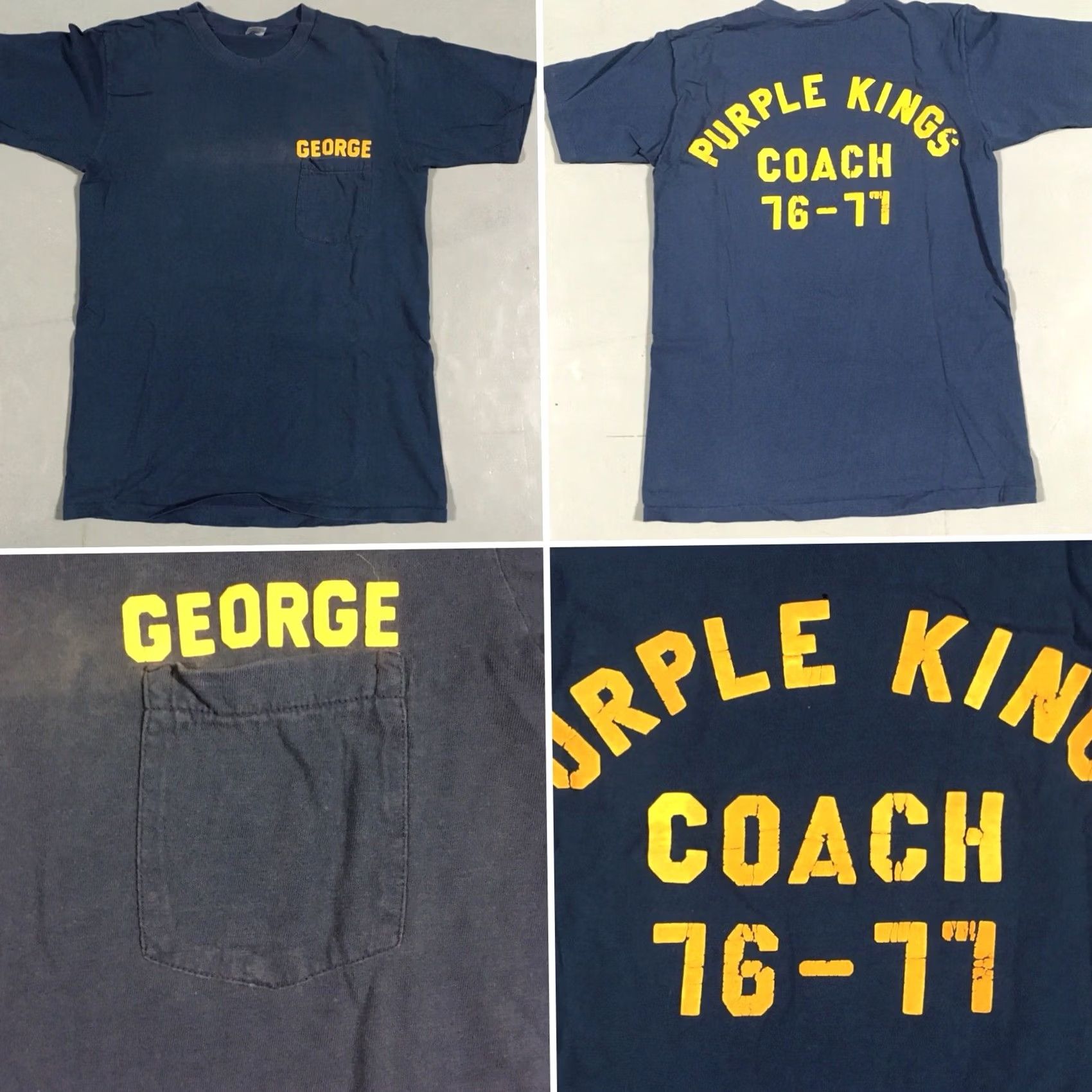 JCPenney VINTAGE GEORGE PURPLE KINGS COACH 76-77 1970s Pocket T Shirt L Blue Mens CK Paint Size US L / EU 52-54 / 3 - 7 Thumbnail