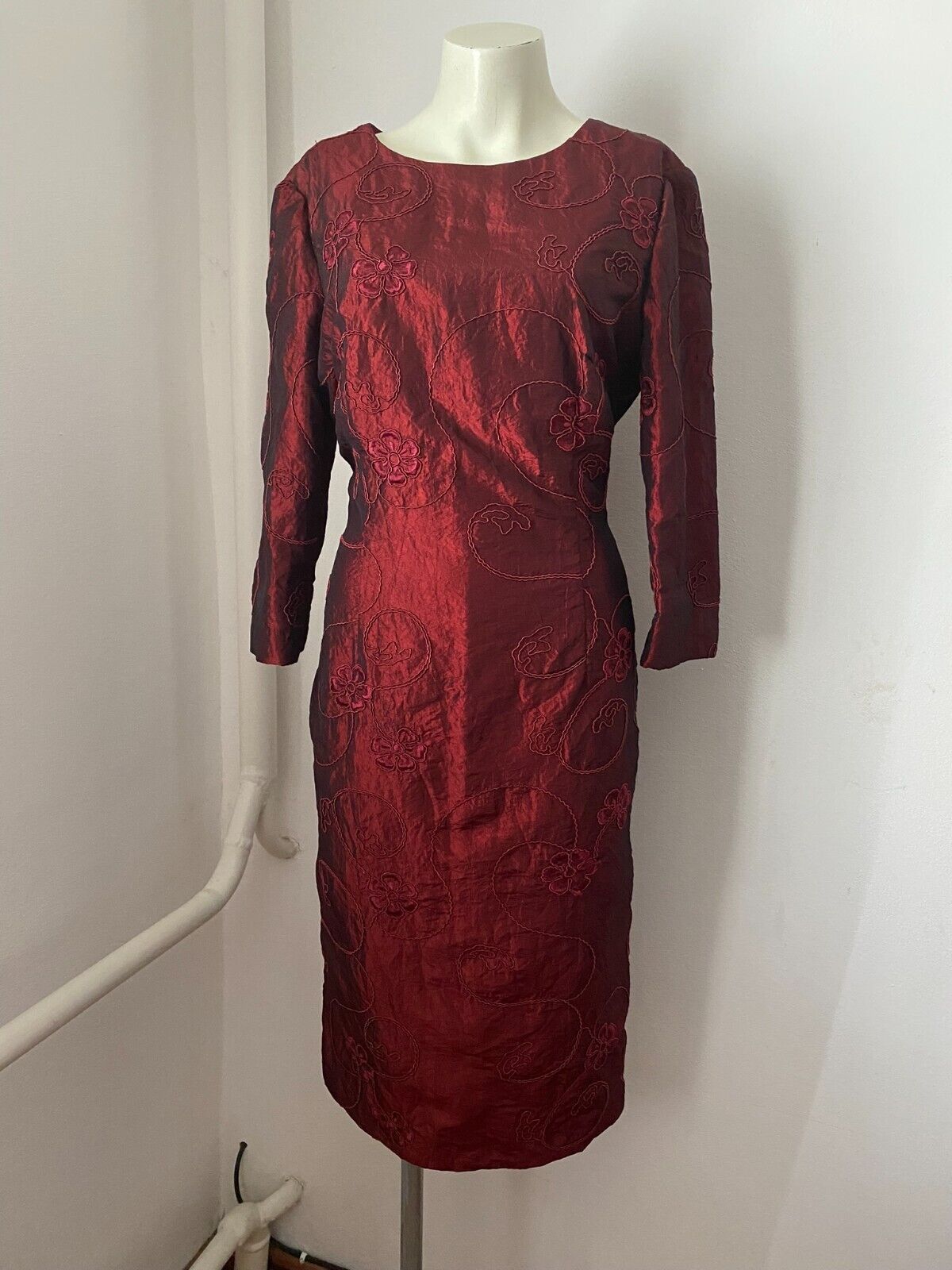 Vintage elegant ladies taft dress special occasion red size M sk26 Size M / US 6-8 / IT 42-44 - 1 Thumbnail