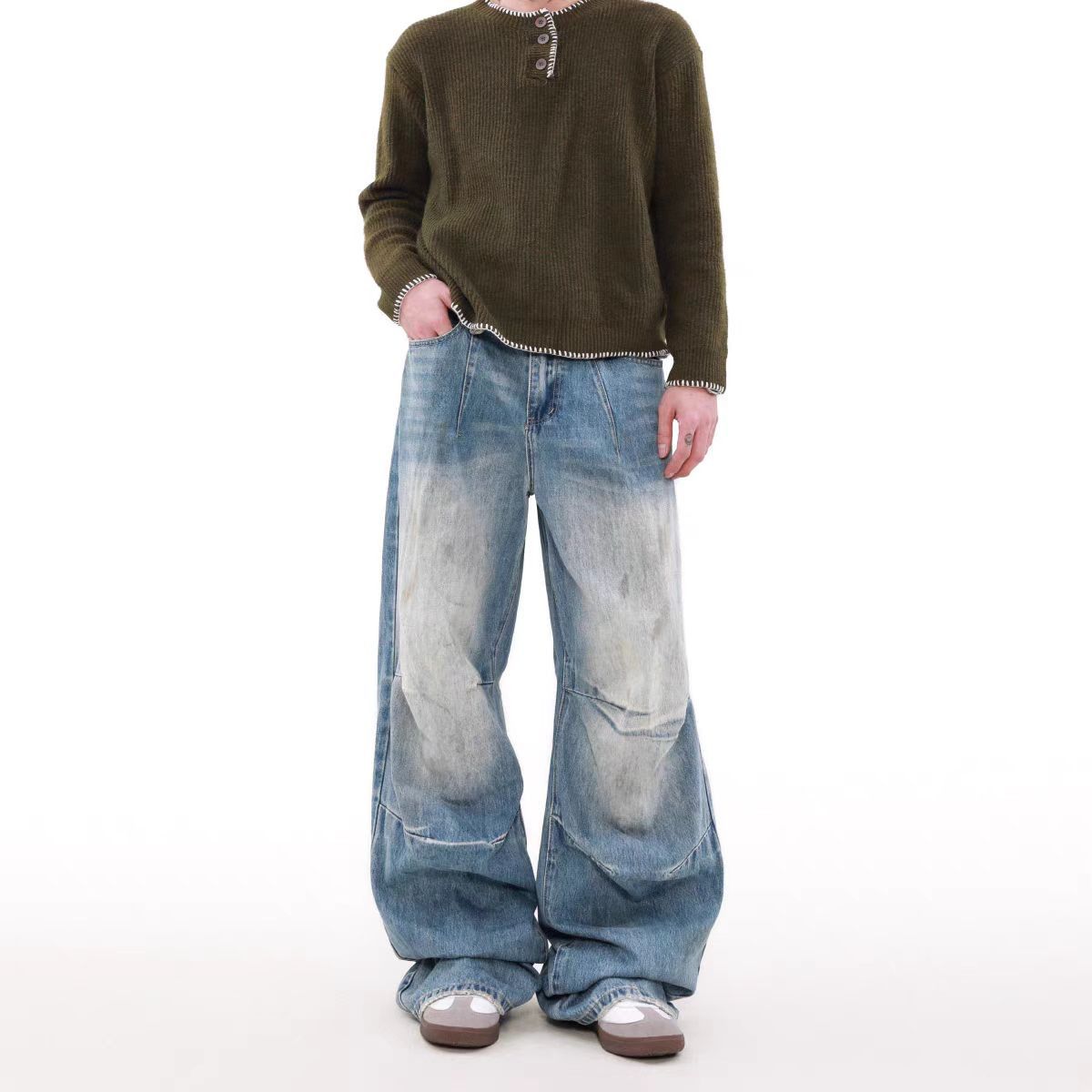 Japanese Brand Washed and frayed loose fit straight leg jeans Size US 32 / EU 48 - 3 Thumbnail