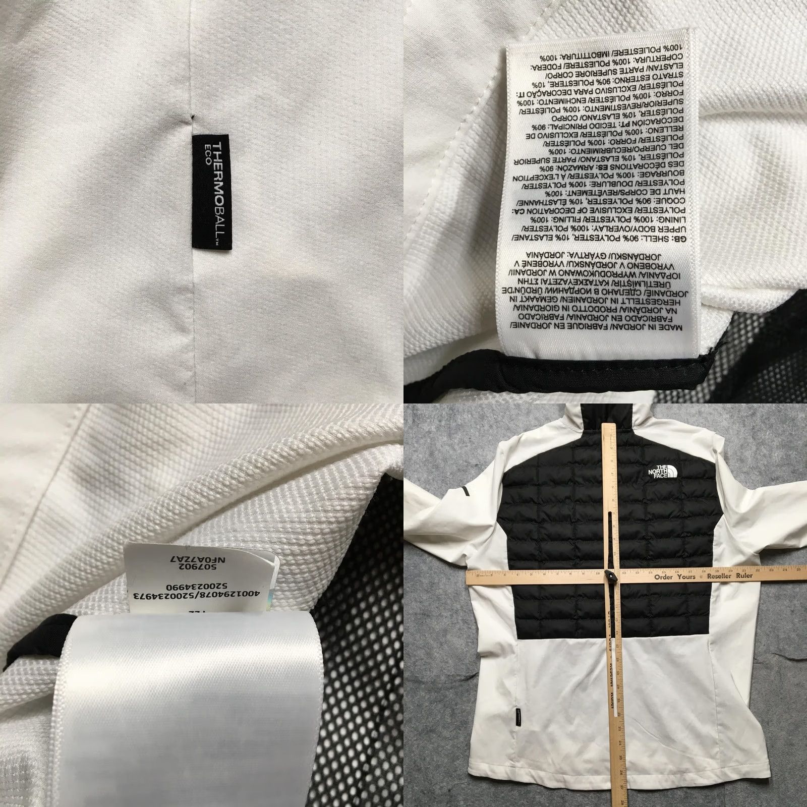 The North Face The North Face ThermoBall Eco Jacket Mens L White Black Hooded Puffer Zip Front Zip Hem Lined Quilted Logo Front Pockets Hiking Winter Regular Fit Size US L / EU 52-54 / 3 - 8 Thumbnail