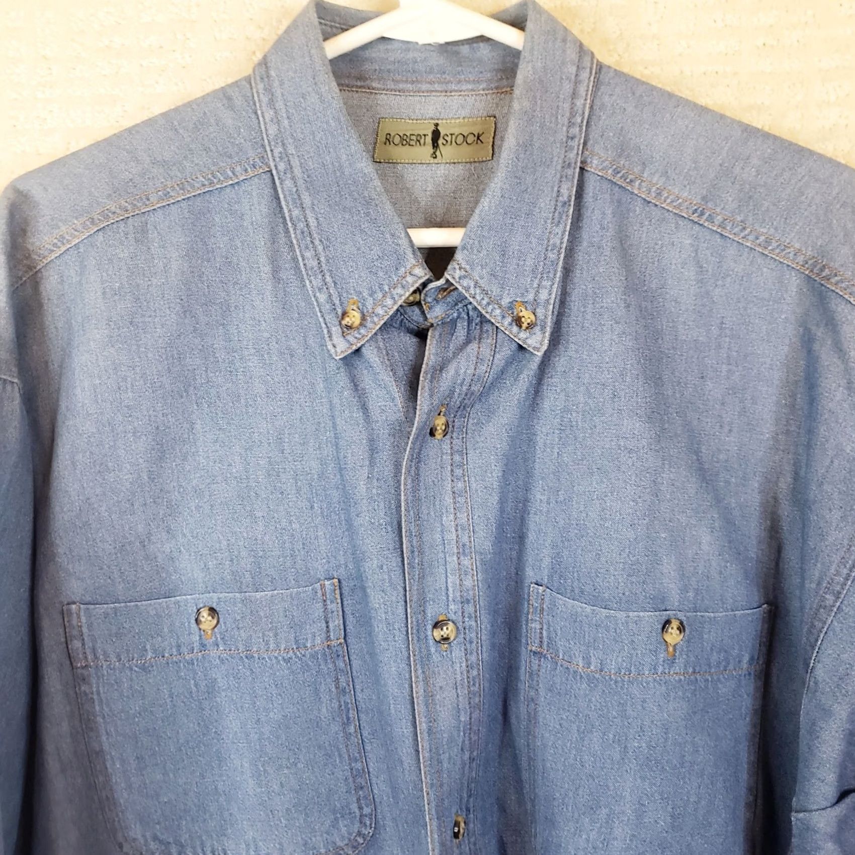 Denime Robert Stock Men's L Classic Chambray Denim Button Down Shirt Size US L / EU 52-54 / 3 - 3 Thumbnail