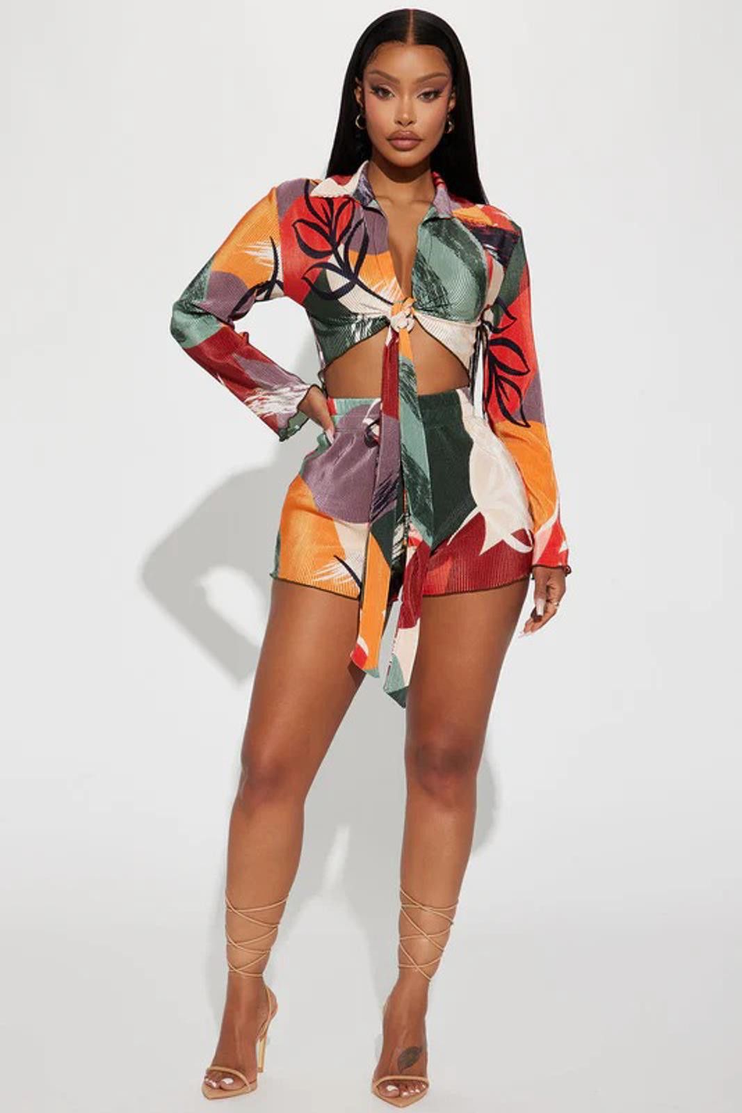 Fashion Nova Go Get It Short Set - Olive/combo Size 40" / US 18 - 1 Thumbnail