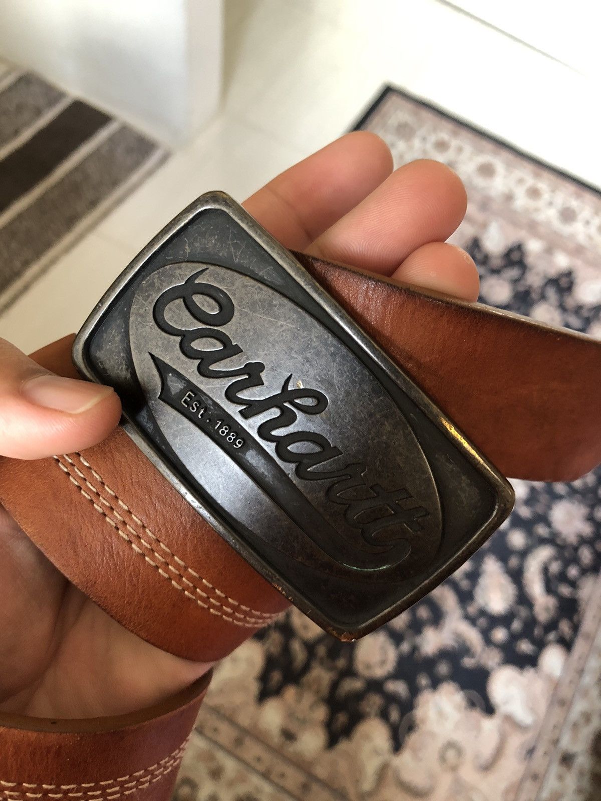 Carhartt Rare❗️Vintage Carhartt Buckle Spellout Leather Belt Size ONE SIZE - 2 Thumbnail