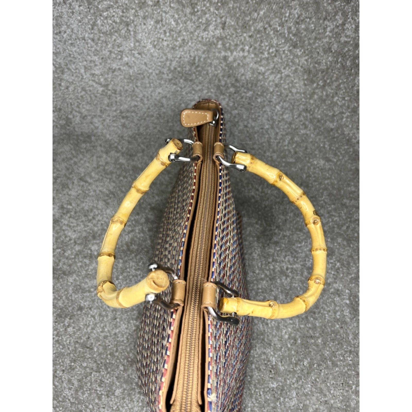 Rainbow VINTAGE Relic Handcrafted Woven Rainbow Threads Bamboo Handle Handbag Size ONE SIZE - 6 Thumbnail