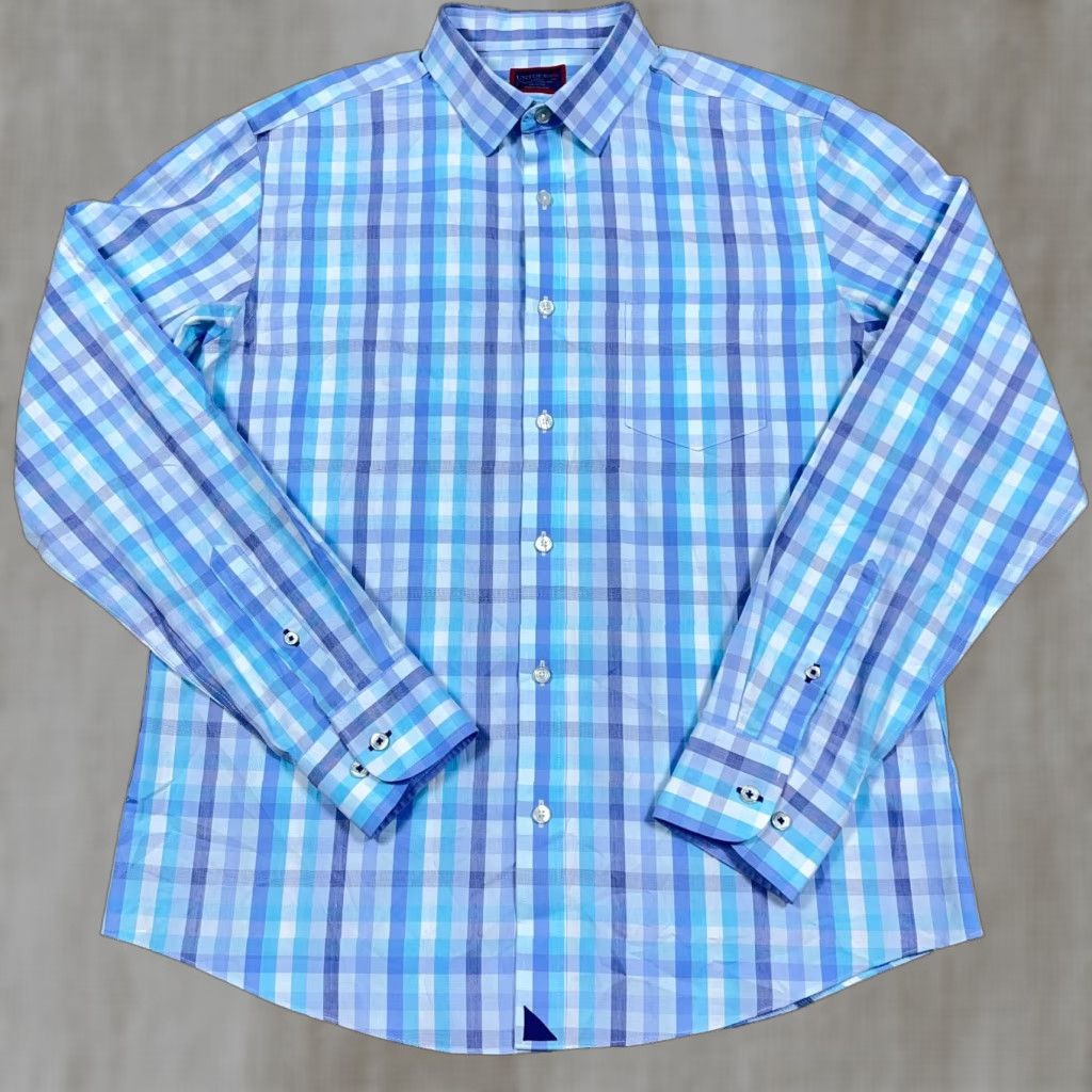 UNTUCKit UNTUCKit Shirt Men Large Blue Slim Fit Button Up Plaid Dress Poplin Casual Size US L / EU 52-54 / 3 - 1 Thumbnail