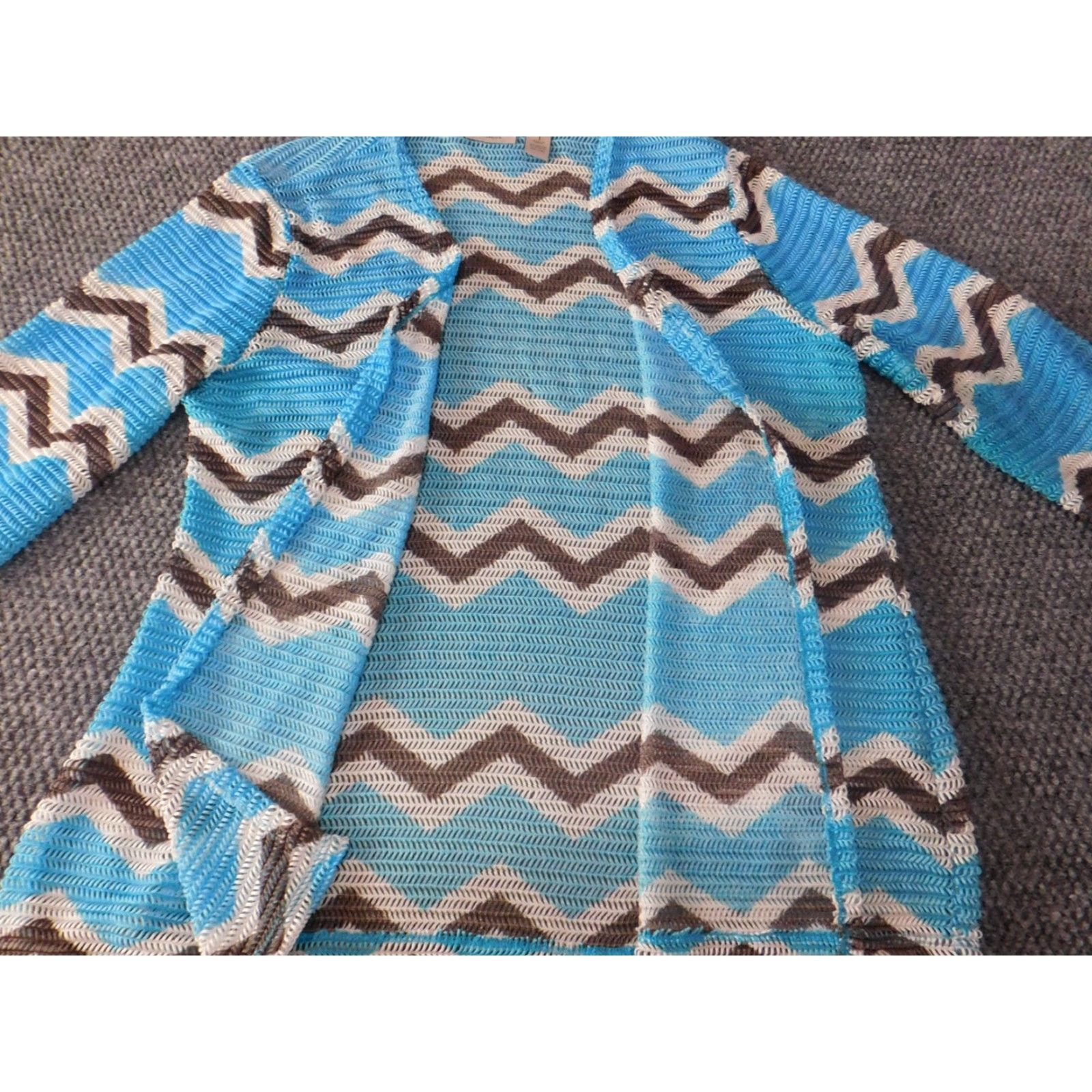 Vintage Chico's Blouse Kimono Top Blue Womens Regular Size 1 Stretch Knit Nylon Spandex Casual Long Sleeve Collared Pullover Oversized Sheer Open Size XS / US 0-2 / IT 36-38 - 5 Thumbnail