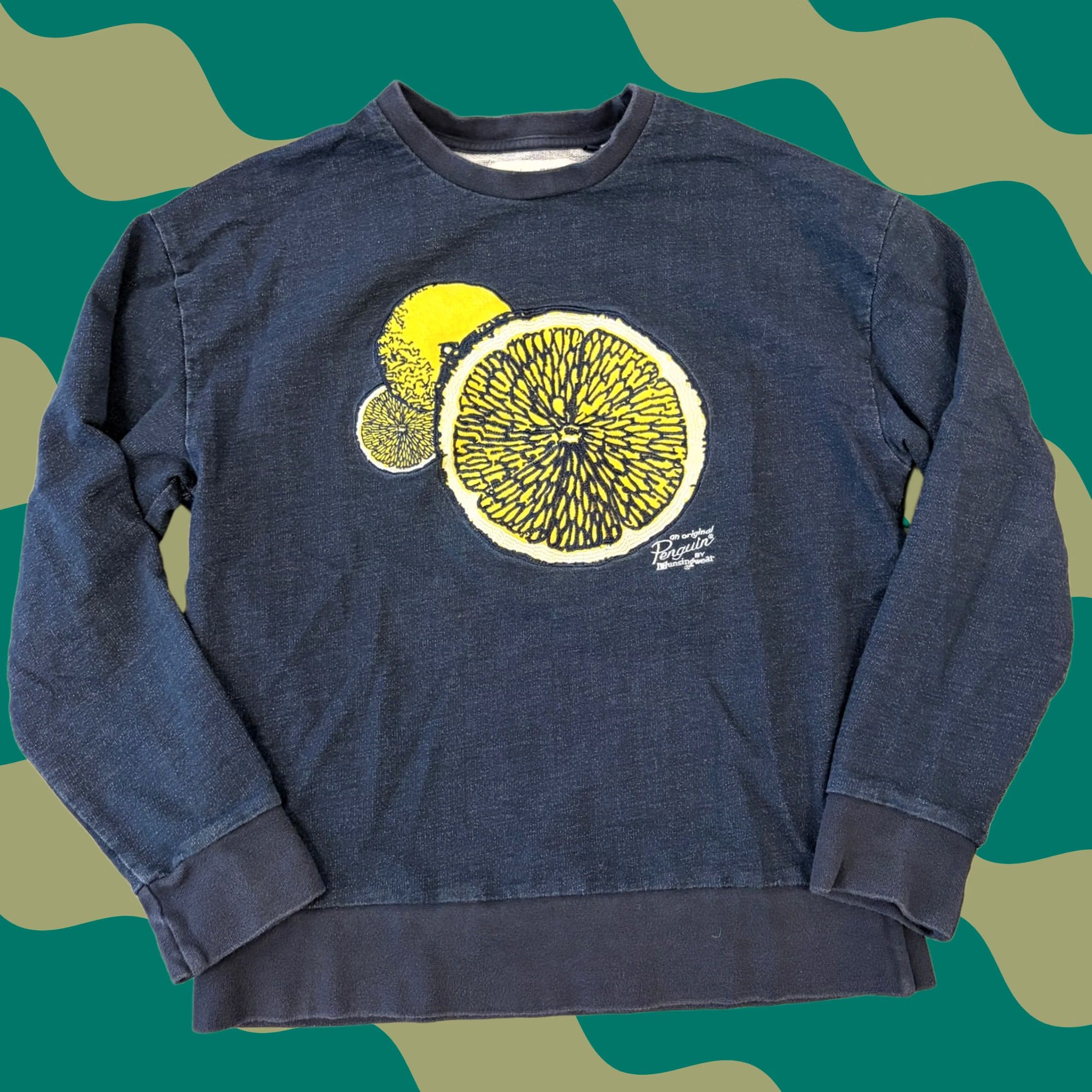 Vintage VINTAGE Penguin Lemon Navy Embroidered Patchwork Pullover Crewneck Small Womens S Blue Size S / US 4 / IT 40 - 1 Thumbnail