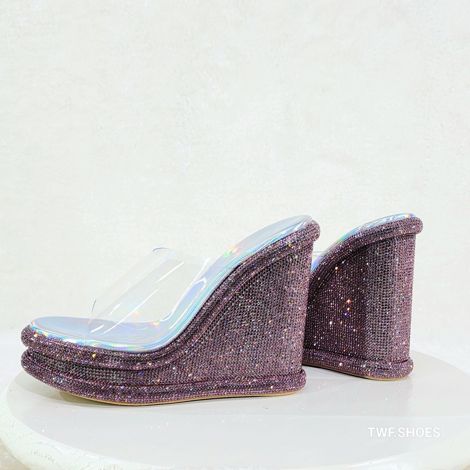 Other Zesty Purple Hologram Rhinestone Platform Wedge Heel Slip On Size US 10 / IT 40 - 8 Thumbnail