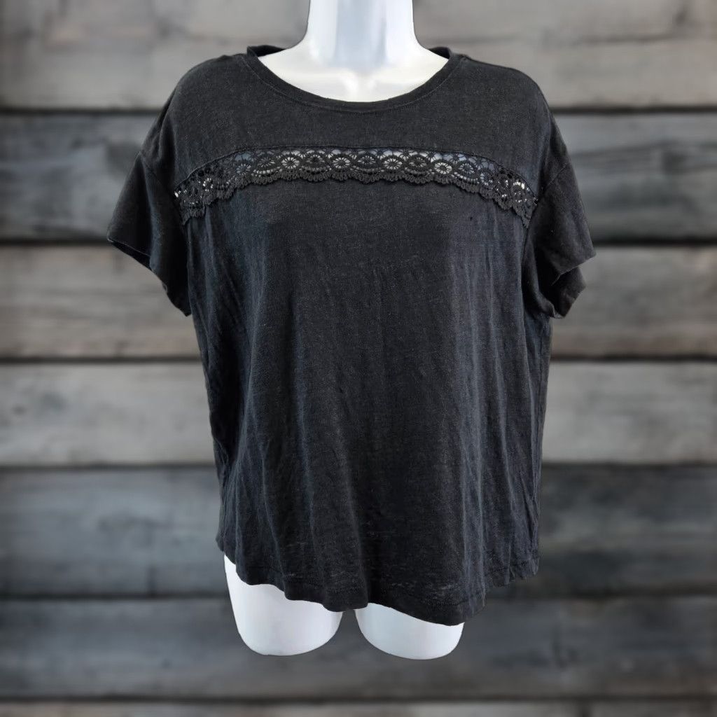 Paige Paige Womens Top Sz Large Solid Black Short Sleeve Linen Shirt Ladies L Black Linen Short Sleeve T-Shirt Size L / US 10 / IT 46 - 1 Thumbnail