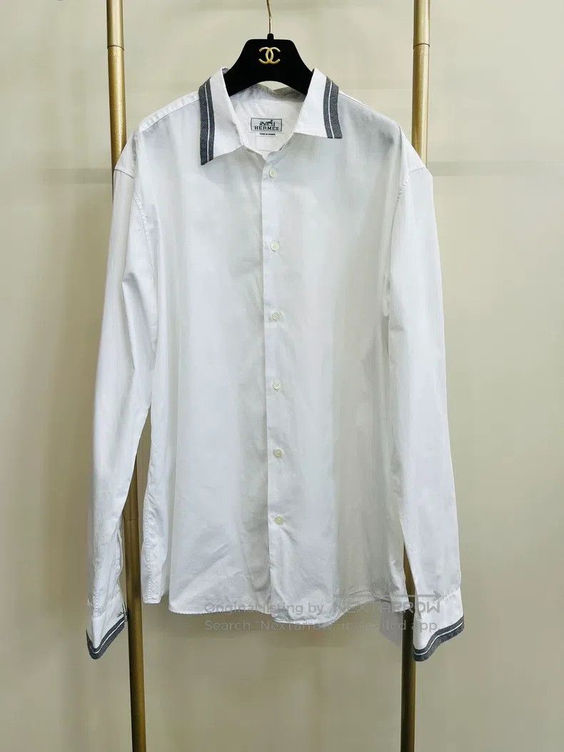 Hermes Hermes size 44 Gray felt striped shirt Size US S / EU 44-46 / 1 - 1 Thumbnail