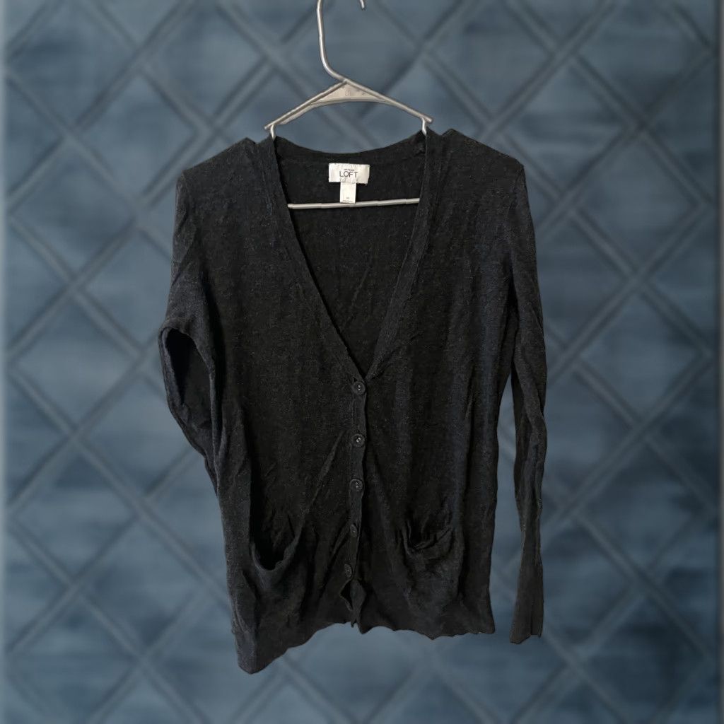 Loft LOFT Women's Cardigan Sweater Medium Dark Gray Long Sleeve Lightweight Cotton Casual Travel Workwear Size M / US 6-8 / IT 42-44 - 1 Thumbnail