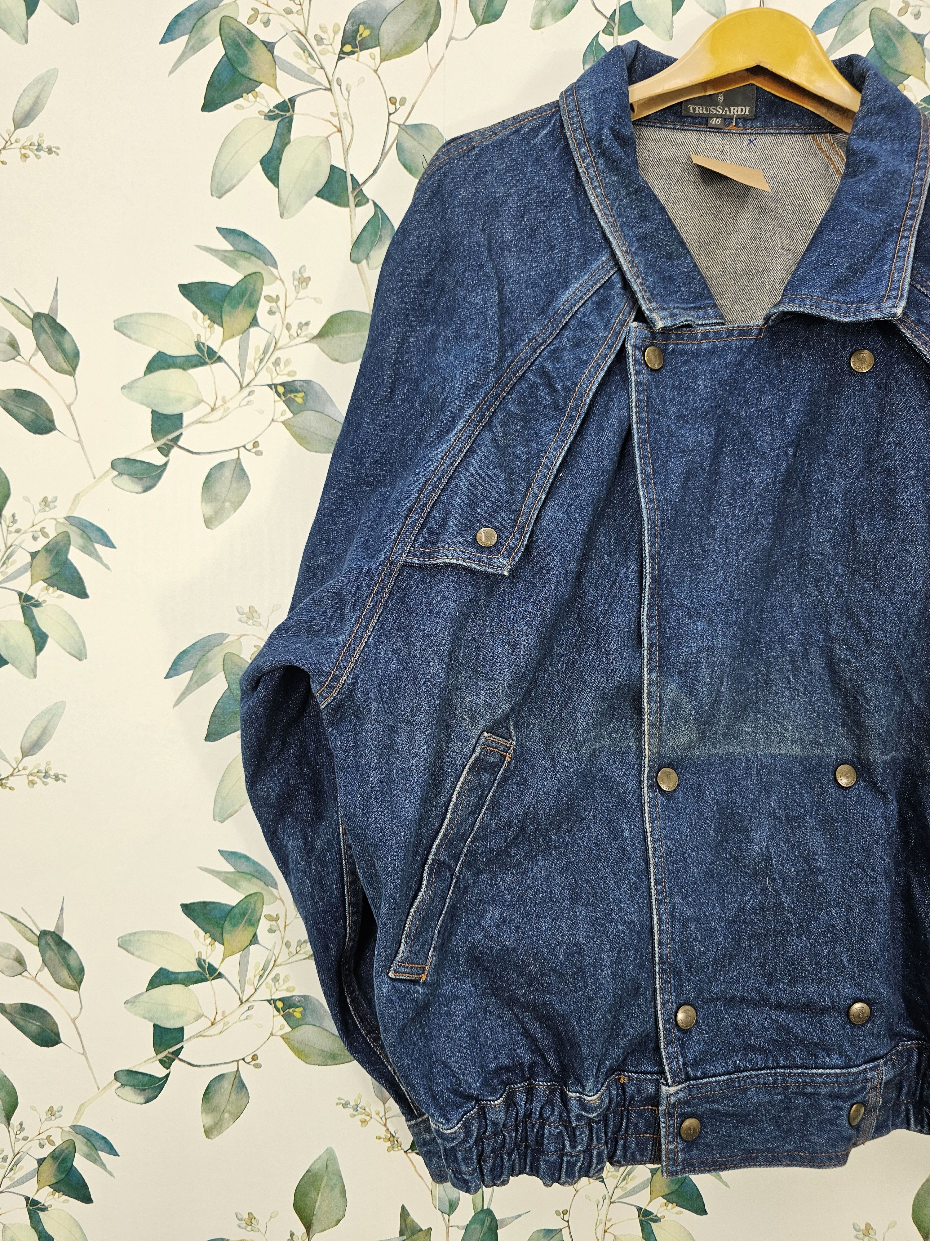 Trussardi Vintage TRUSSARDI Spellout Bomber Denim Jacket J0116 Size US L / EU 52-54 / 3 - 4 Thumbnail
