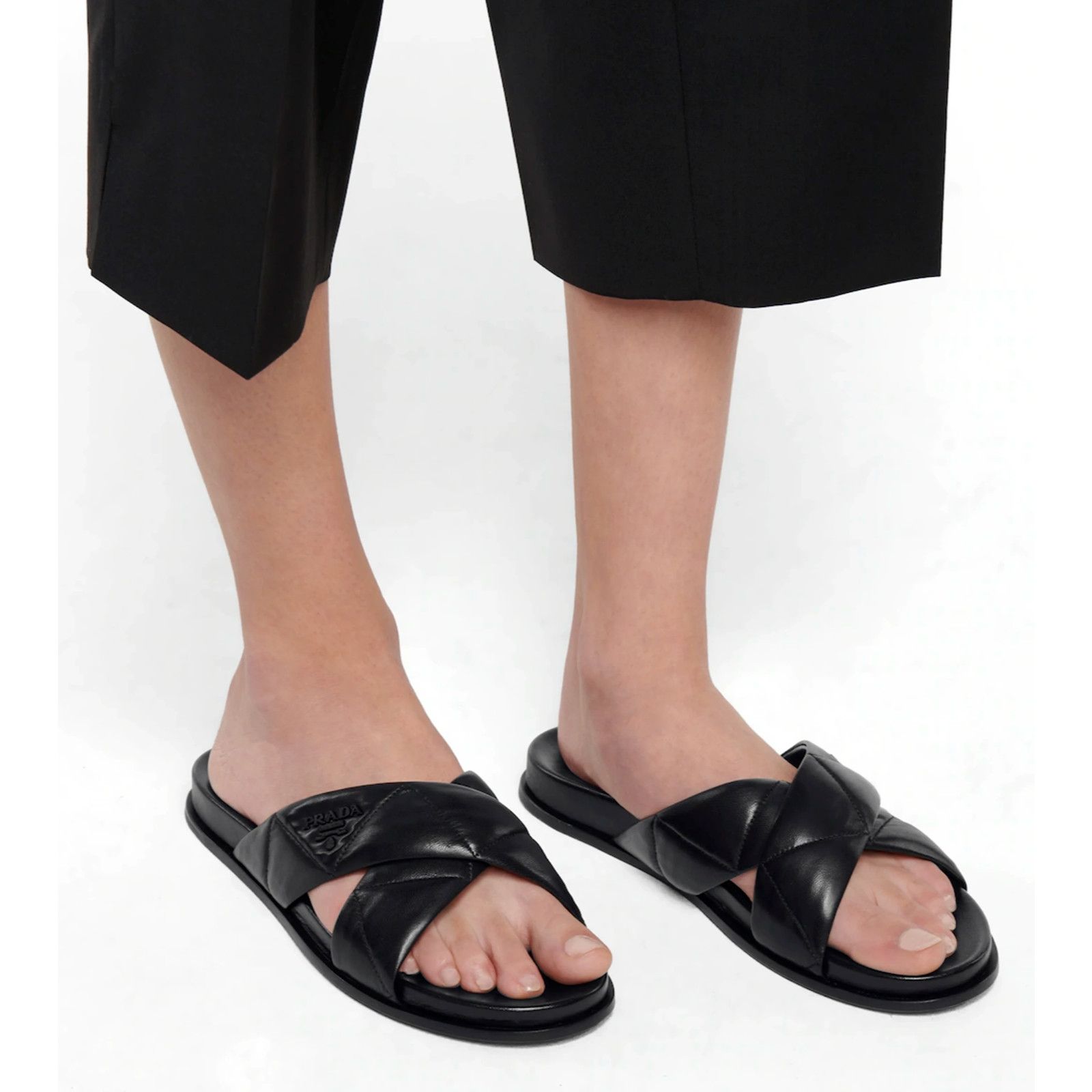 Prada Prada Quilted Criss Cross Strap Black Leather Logo Slide Size US 9.5 / IT 39.5 - 5 Thumbnail