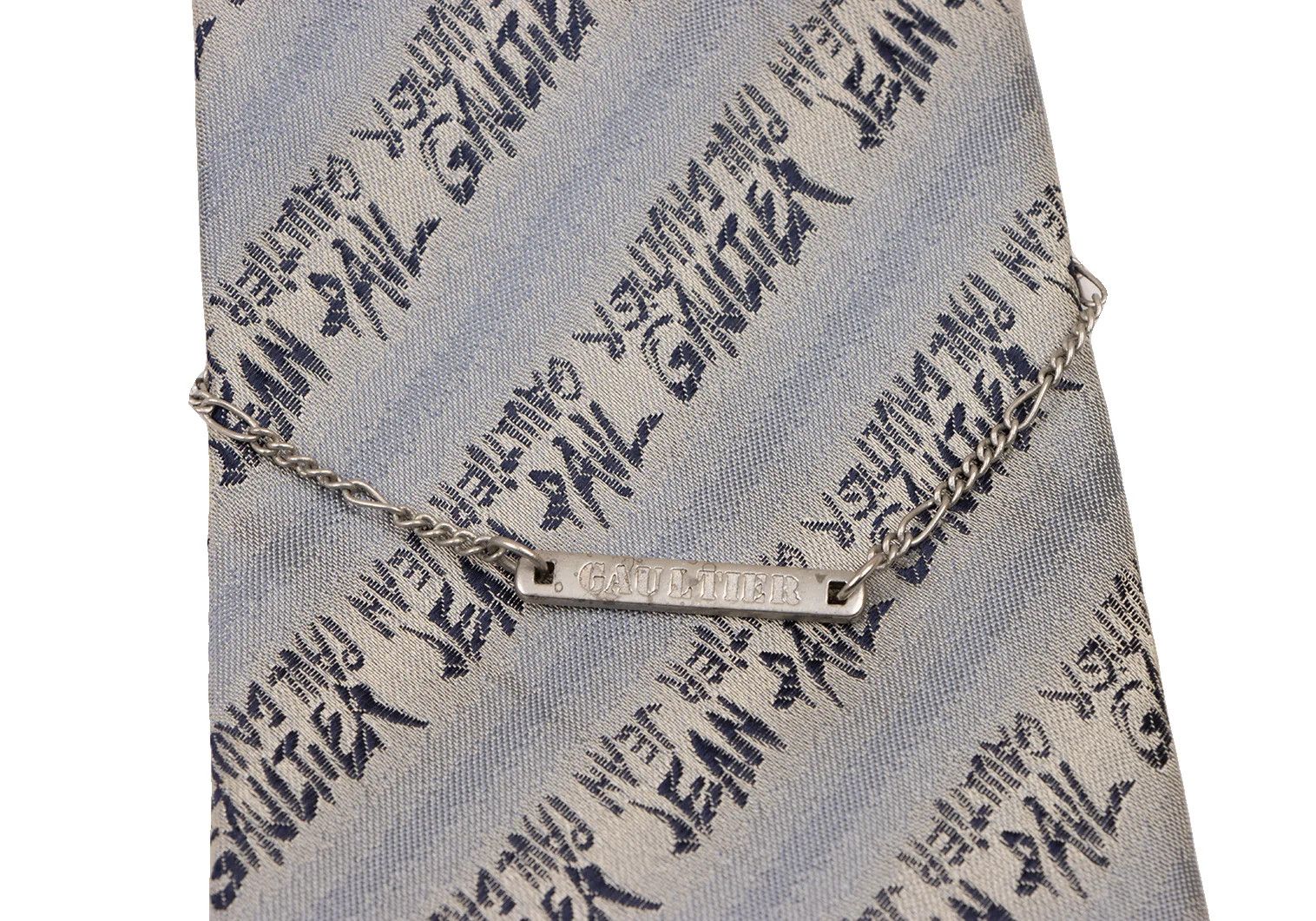 Jean Paul Gaultier Chain-Decorated Jacquard Tie in Gray and Navy Size ONE SIZE - 2 Thumbnail