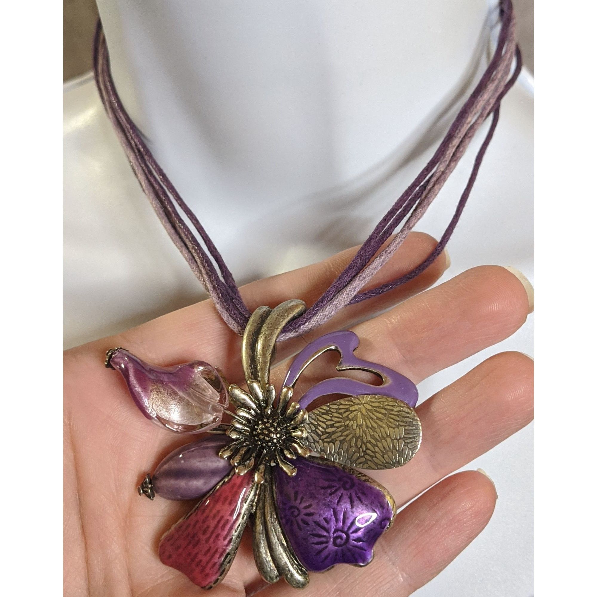 Other Fairycore Floral Multi-Layer Purple Cord Necklace With Enam Size ONE SIZE - 2 Thumbnail