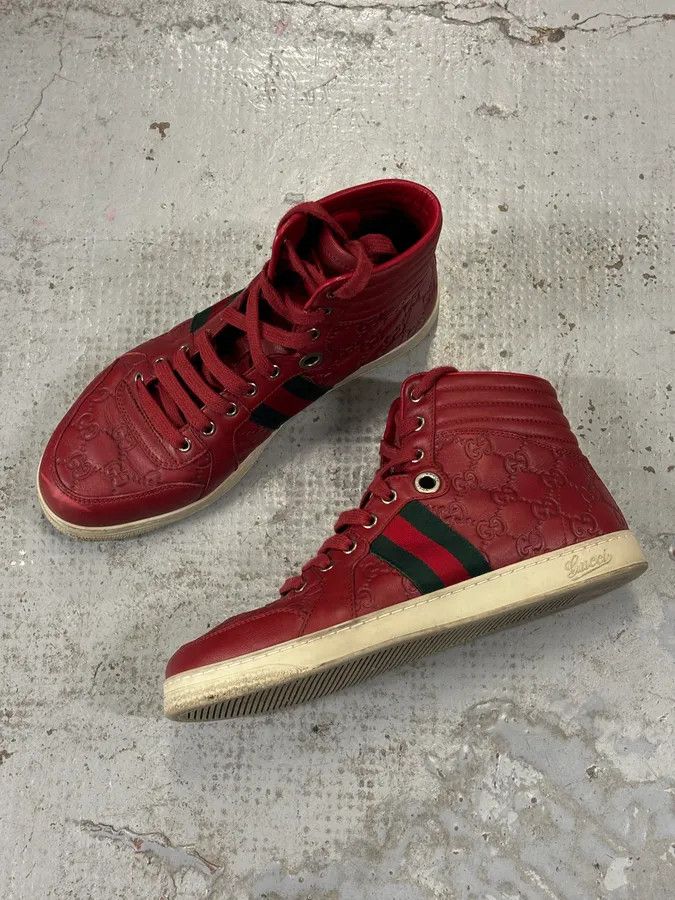 Gucci Gucci Red Leather GG Monogram High Sneakers Size US 7.5 / EU 40-41 - 8 Thumbnail