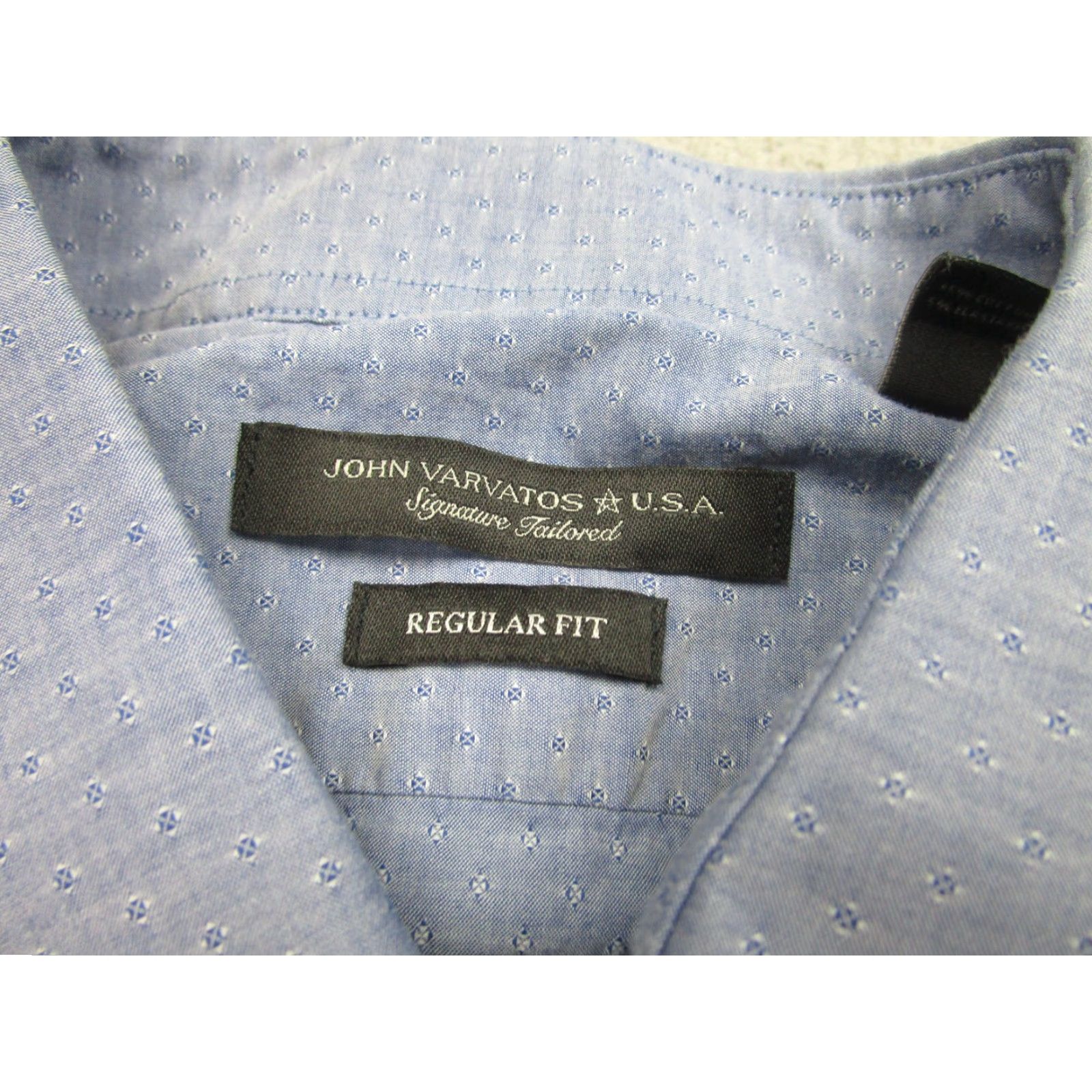 John Varvatos John Varvatos Dress Shirt Mens Large Blue Regular Fit Geometric Patterned Cotton Spandex Size US L / EU 52-54 / 3 - 4 Thumbnail