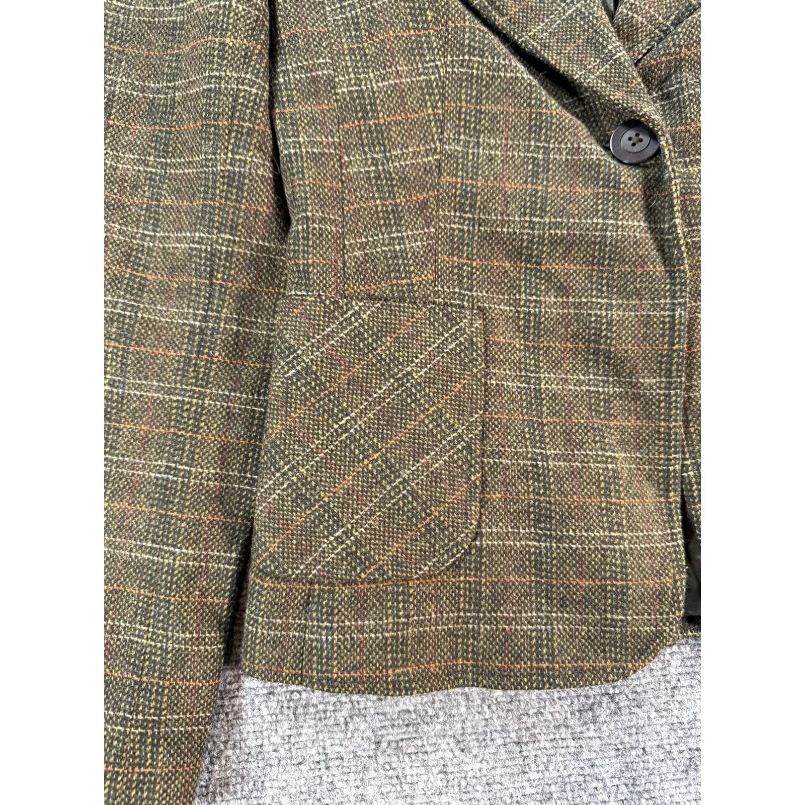 Vintage Halogen Blazer Womens Small Brown Green Plaid Tweed Wool Look Jacket Lined Size S / US 4 / IT 40 - 6 Thumbnail