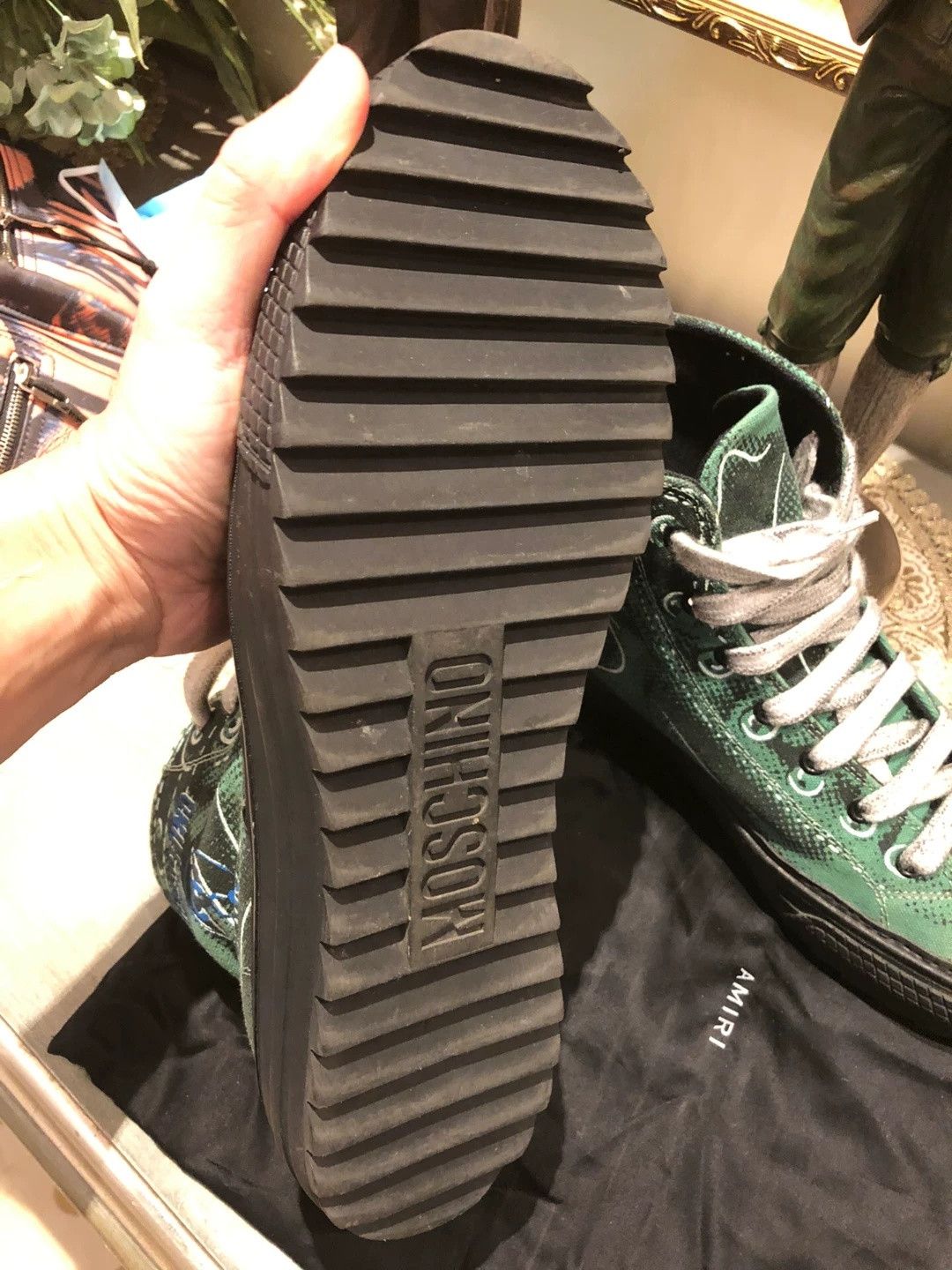 Moschino Moschino Green Printed Canvas High-Top Sneakers Size US 8 / EU 41 - 8 Thumbnail