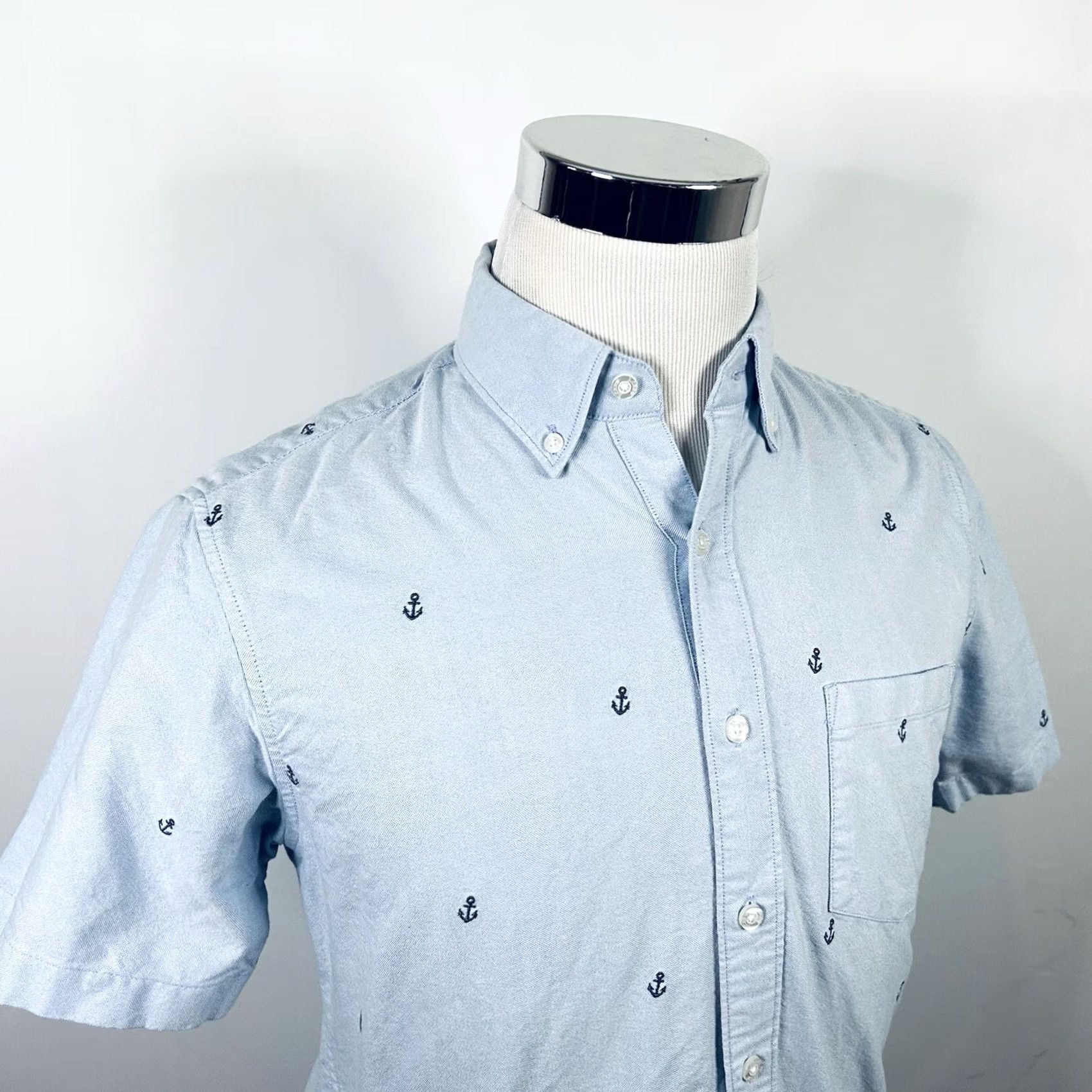 J.Crew J.CREW Small Oxford Shirt Blue Anchor Print Short Sleeve 100% Cotton Button-Down Shirt Mens XS? Size US S / EU 44-46 / 1 - 2 Thumbnail