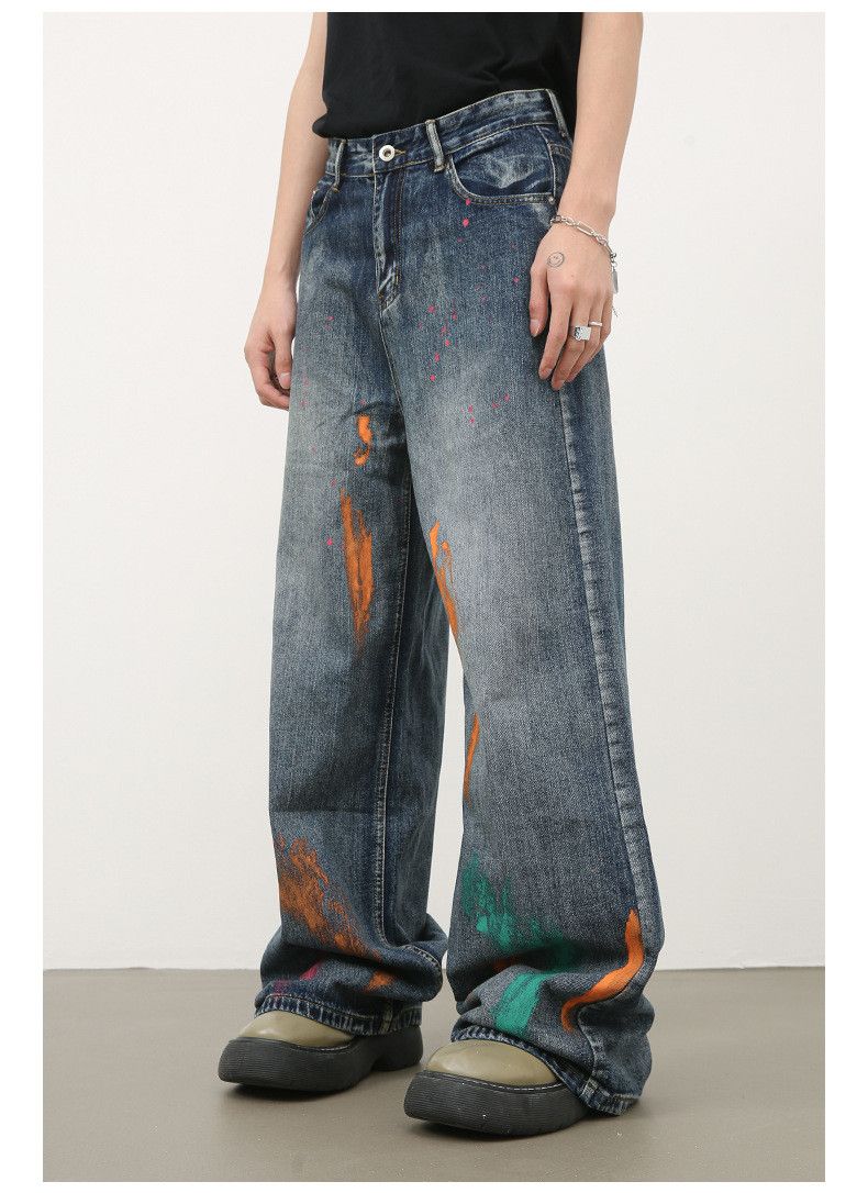Japanese Brand × Jean Japanese retro ink-splashed loose straight jeans for men Size US 34 / EU 50 - 6 Thumbnail
