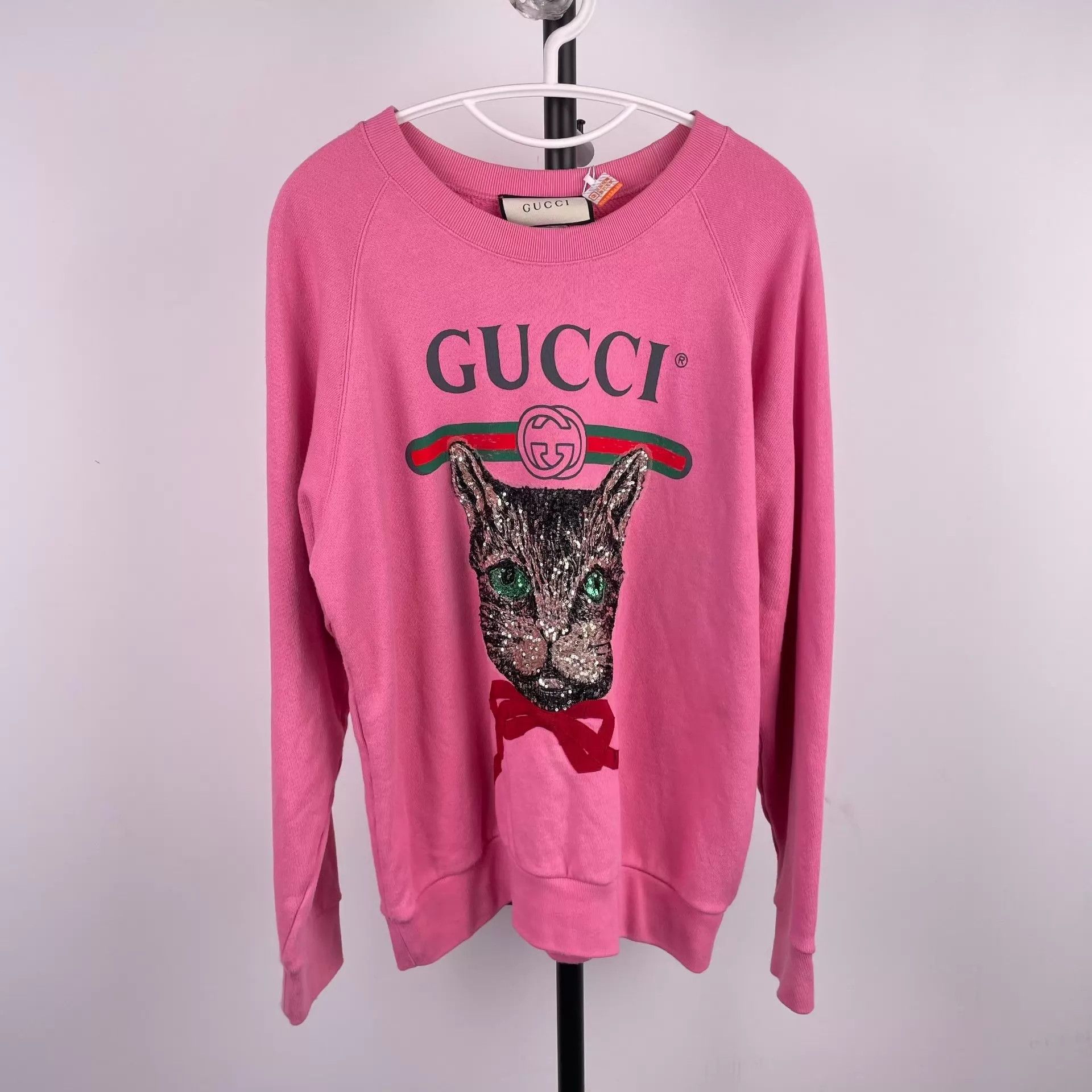 Gucci Gucci pink belted sweatshirt big face cat sequin S Size S / US 4 / IT 40 - 1 Thumbnail