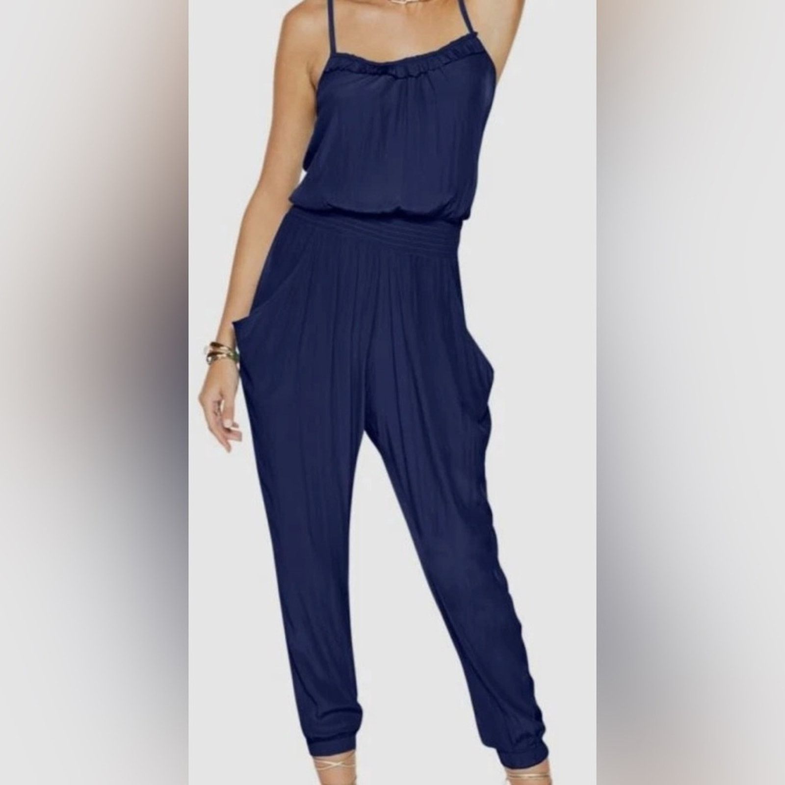 Ramy Brook Ramy Brook- Blue Ivy Satin Jogger Jumpsuit-M $395 retail Size 28" / US 6 / IT 42 - 1 Thumbnail