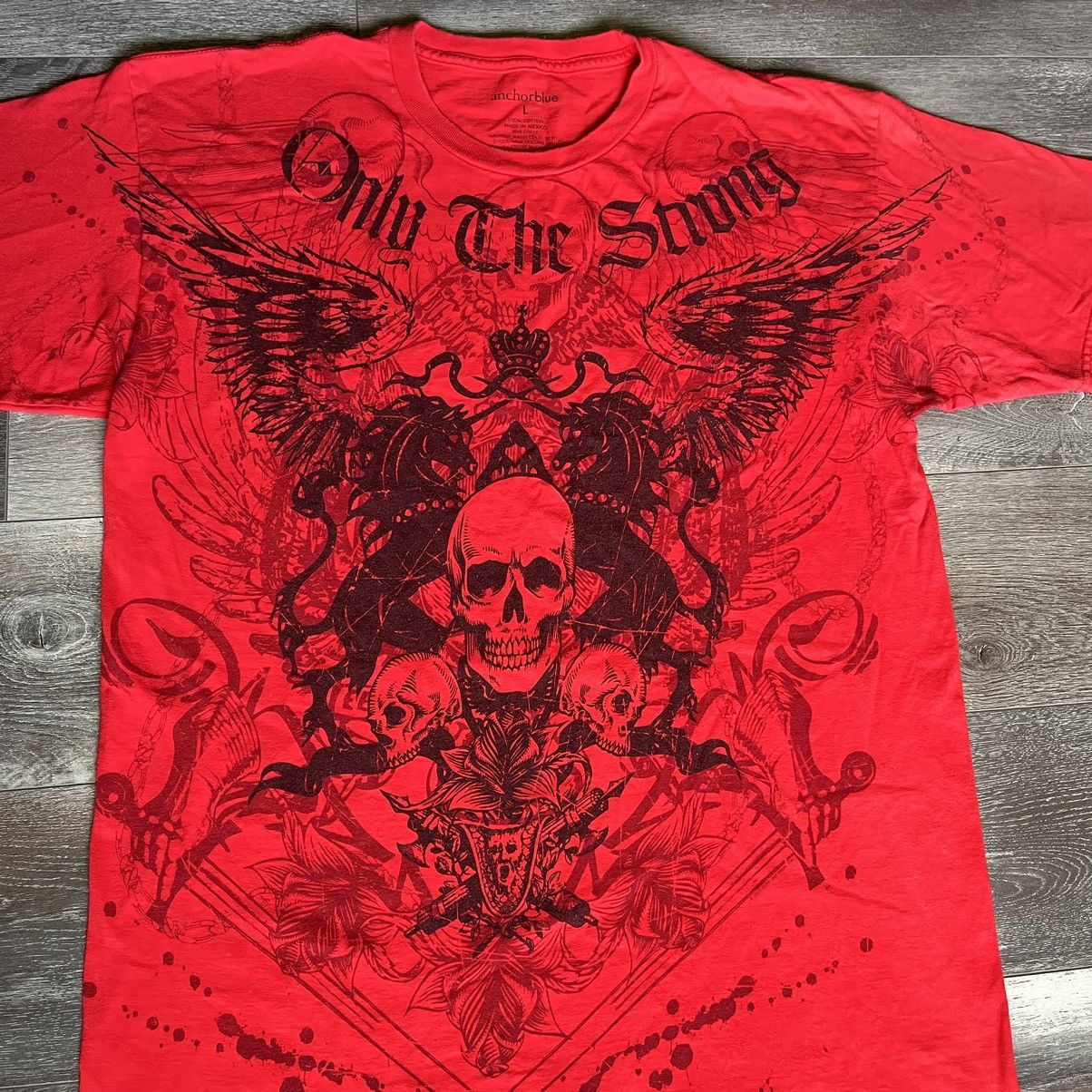 Affliction Vintage 2000s Affliction Style Skull Only The Strong T Shirt Size US L / EU 52-54 / 3 - 2 Thumbnail