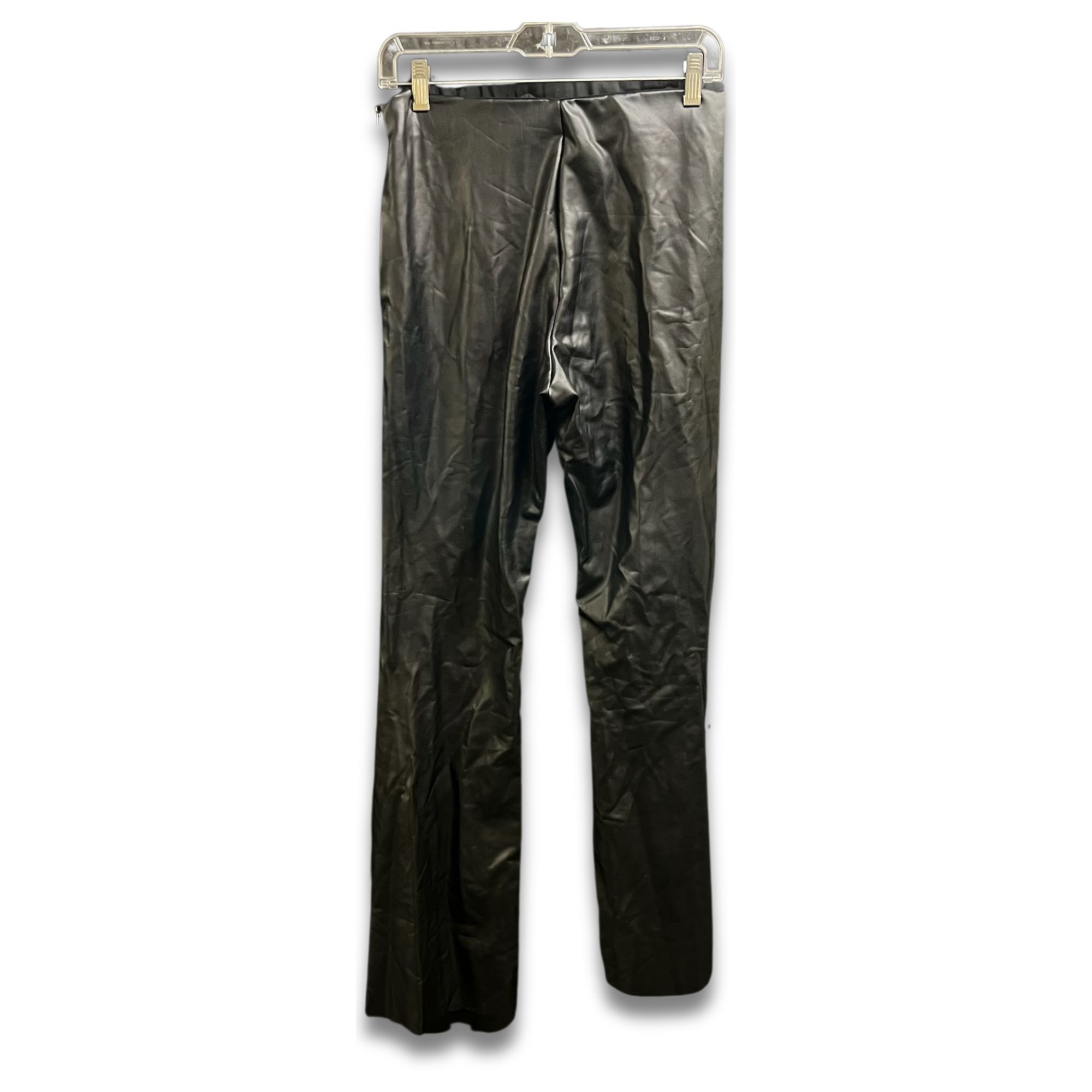 Forever 21 FOREVER 21 Black Faux Leather Straight-Leg Pants Size L Size 33" - 3 Thumbnail