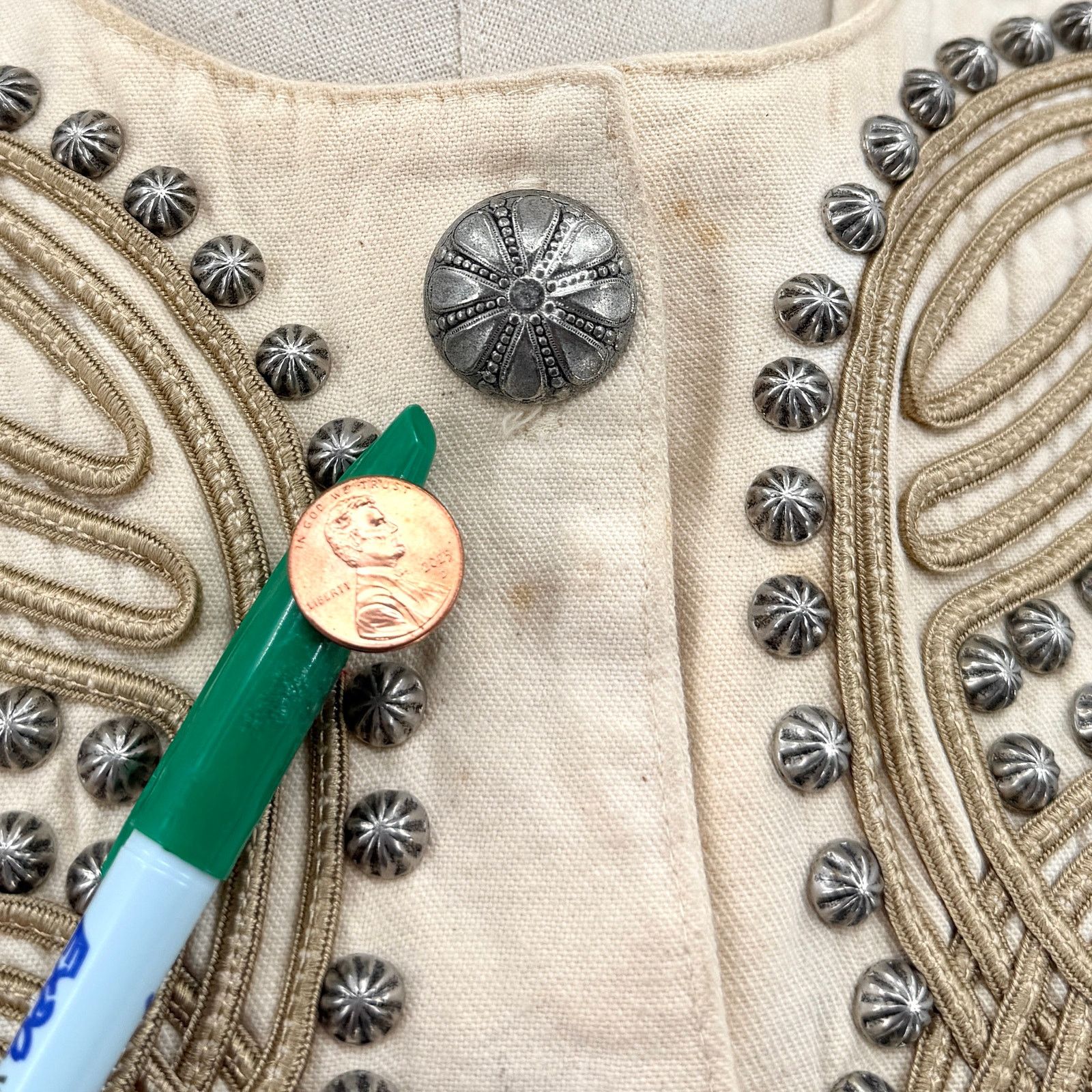 Double D Ranch Vintage 90s Cream 100% Cotton Studded Western Cropped Jacket Size M / US 6-8 / IT 42-44 - 10 Thumbnail