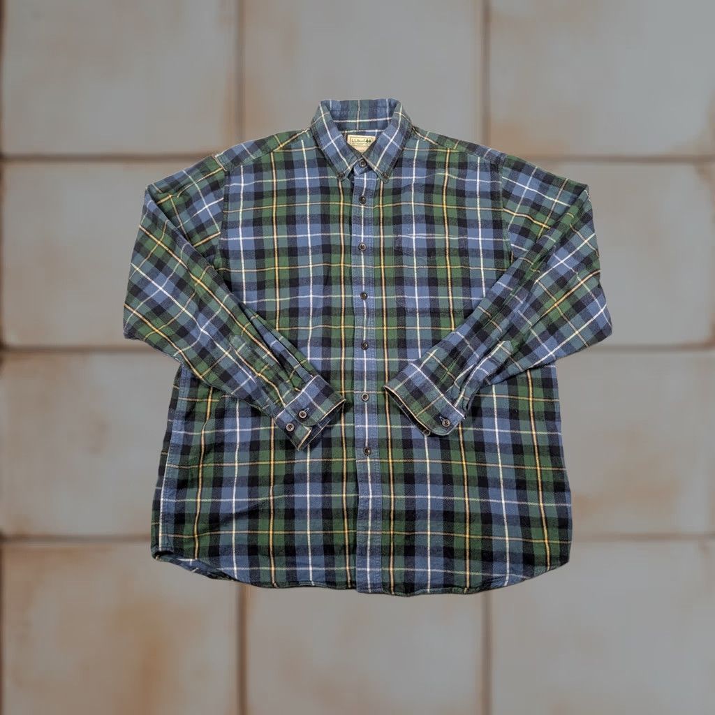Vintage LL Bean Shirt Mens Large Blue Green Plaid Flannel Long Sleeve Button Up Casual Size US L / EU 52-54 / 3 - 1 Thumbnail