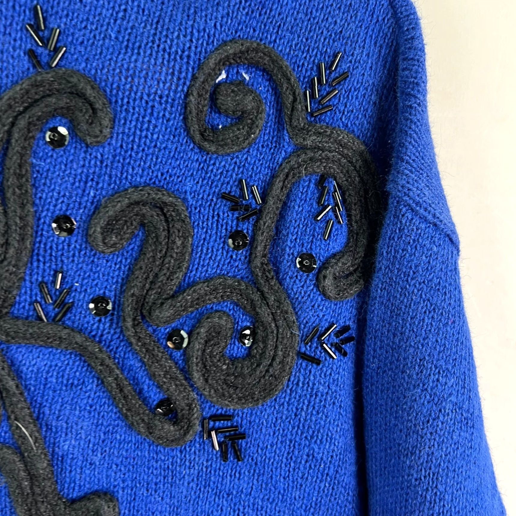 Vintage VINTAGE Dana Scott Beaded Knit Sweater Womens Medium Blue Geometric 80s 90s Art Designer Size M / US 6-8 / IT 42-44 - 2 Thumbnail