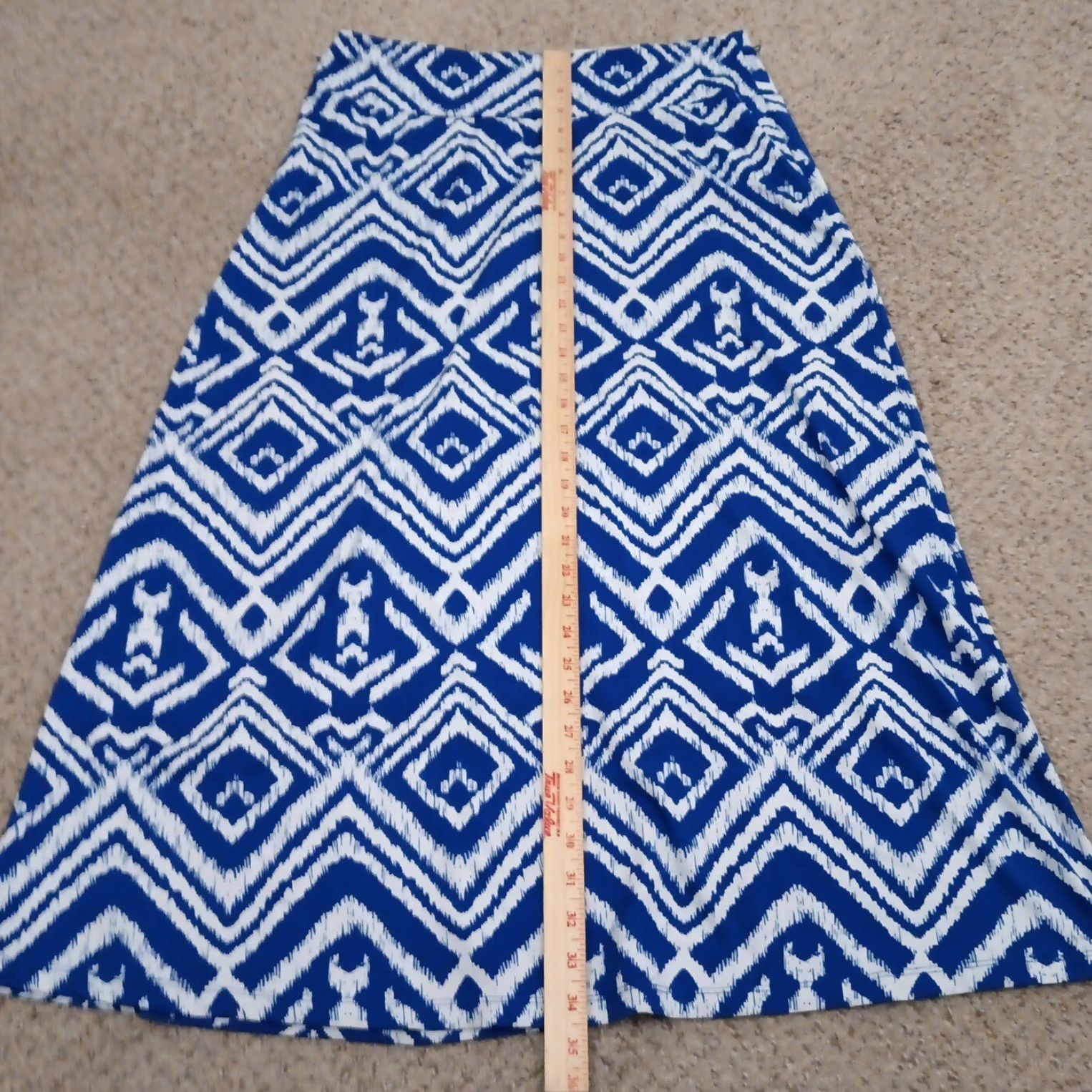 Vintage Covington Skirt Maxi Long Blue Geometric Pull On Elastic Waist M Regular Women Vintage No (note: keep original wording only) Size 32" / US 10 / IT 46 - 4 Thumbnail