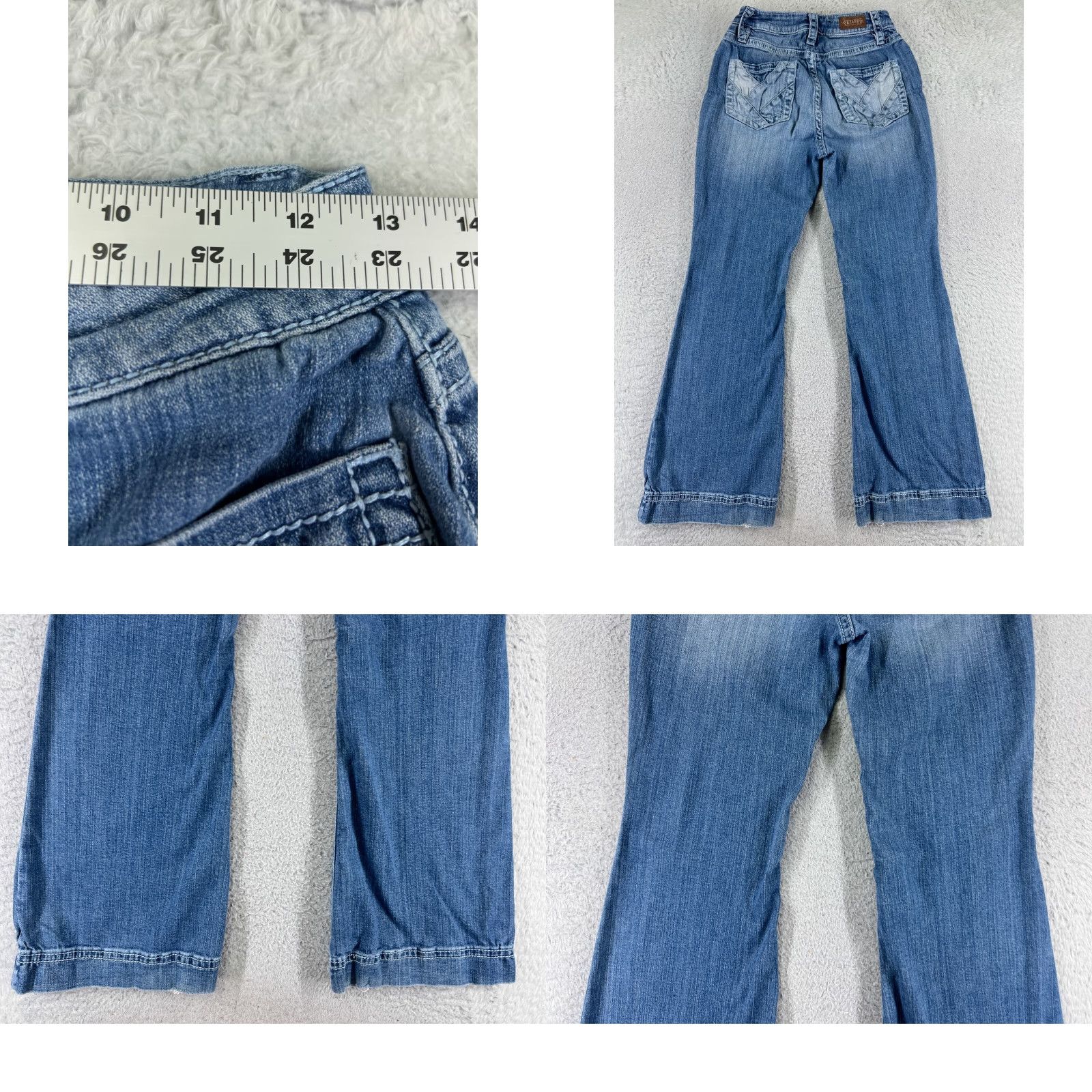 Vintage Shyanne Jeans Womens 29 Blue Denim Wide Leg Flare Mid Rise Cotton 24x29 Size 29" - 9 Thumbnail