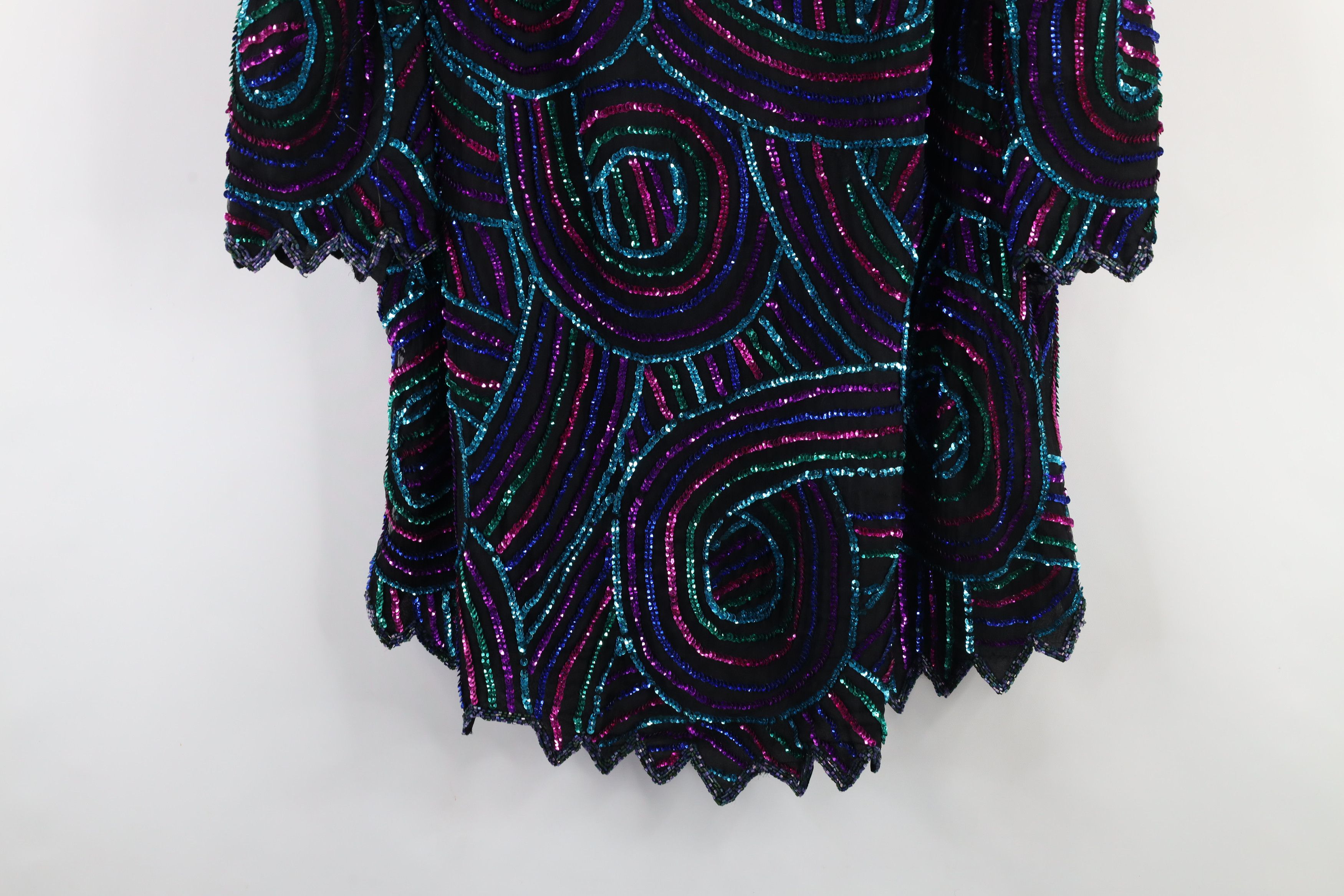 Vintage Vintage 90s Scala Swirl Sequin Beaded Party Shirt Oversized Size 3XL / US 20-22 - 3 Thumbnail
