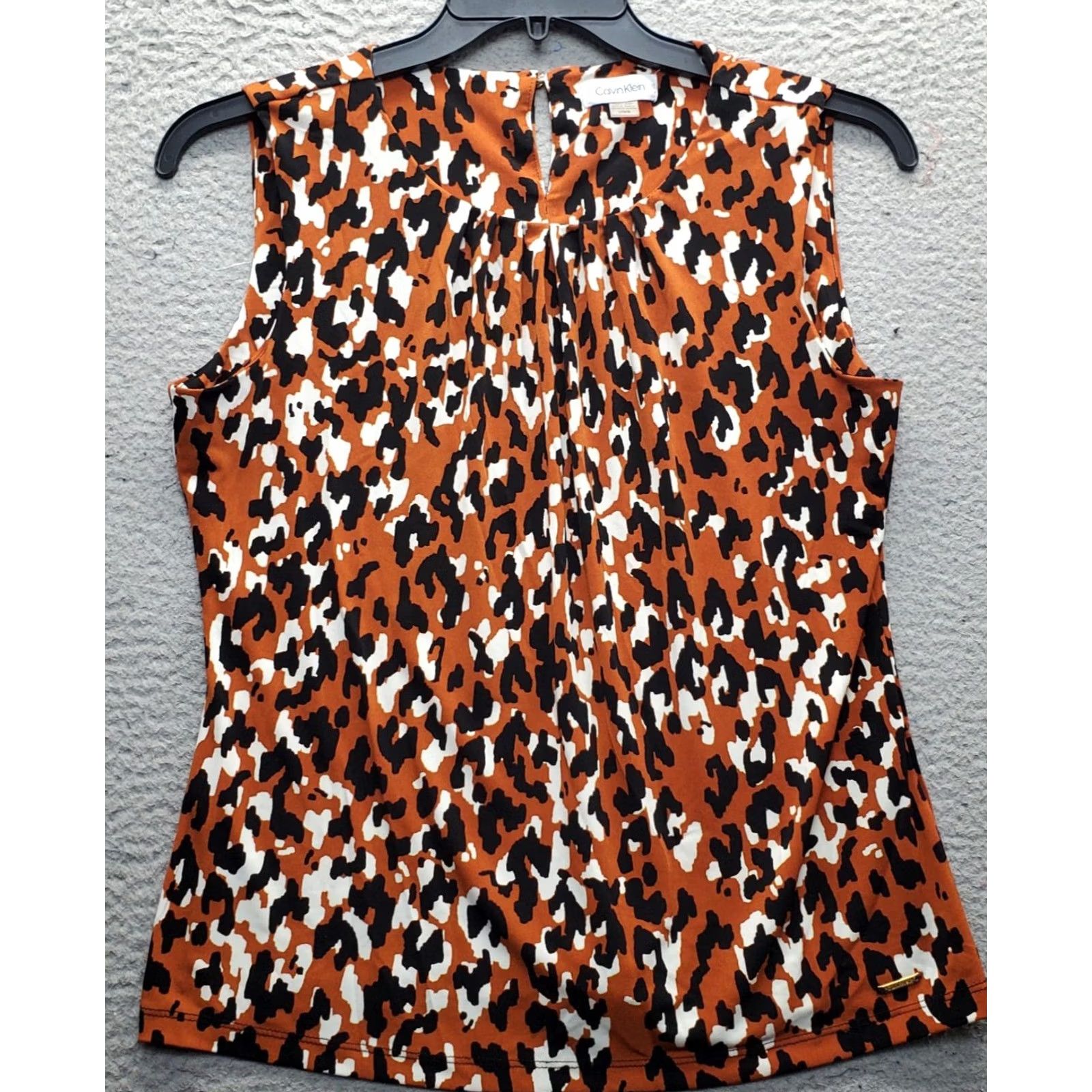 Calvin Klein Calvin Klein Blouse Top Women's L Multi Leopard Print Pleated Round Neck Casual Shirt Size L / US 10 / IT 46 - 2 Thumbnail