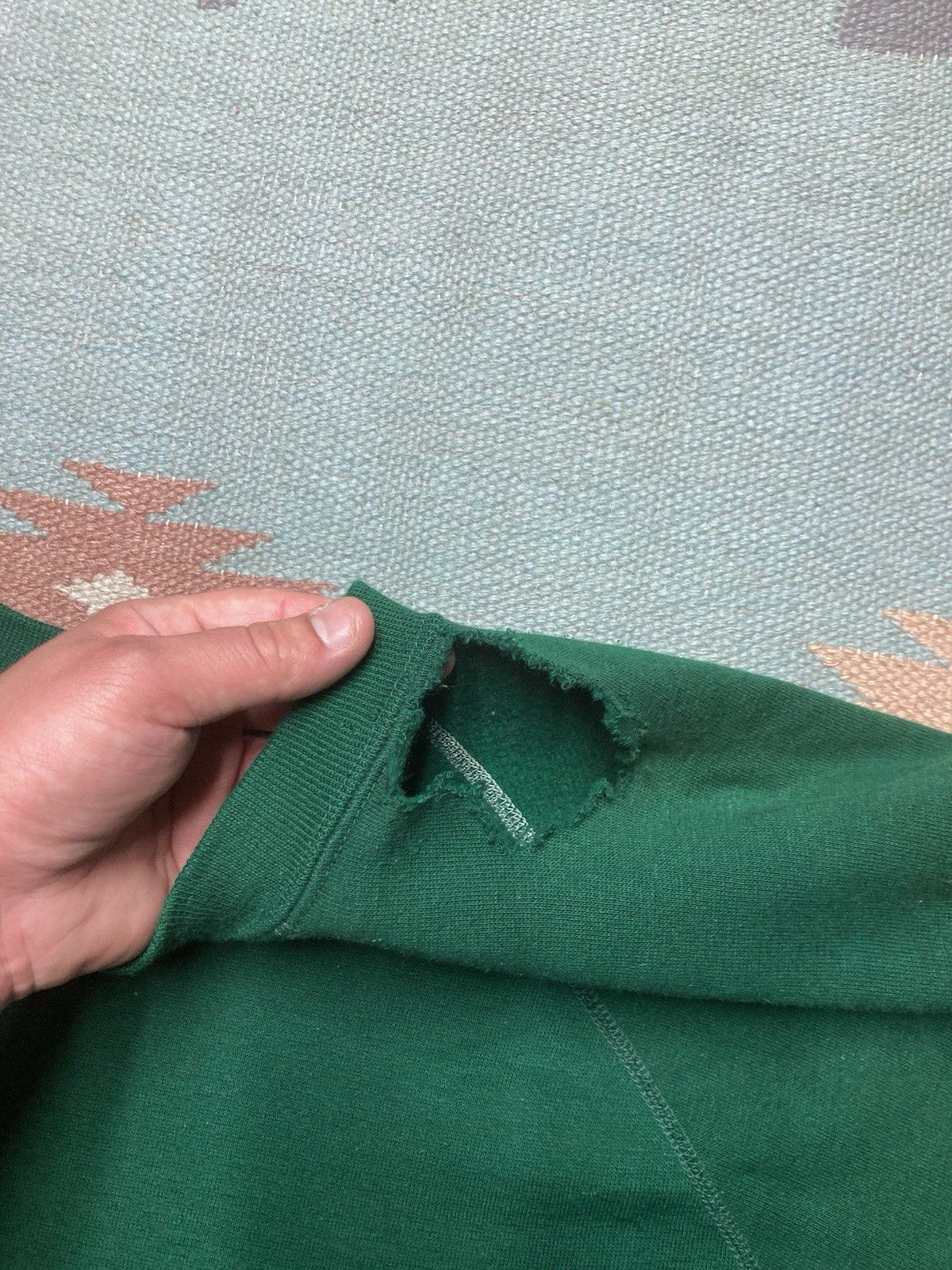Vintage 70s crewneck sweatshirt forest green blank distressed XXL Size US XXL / EU 58 / 5 - 2 Thumbnail
