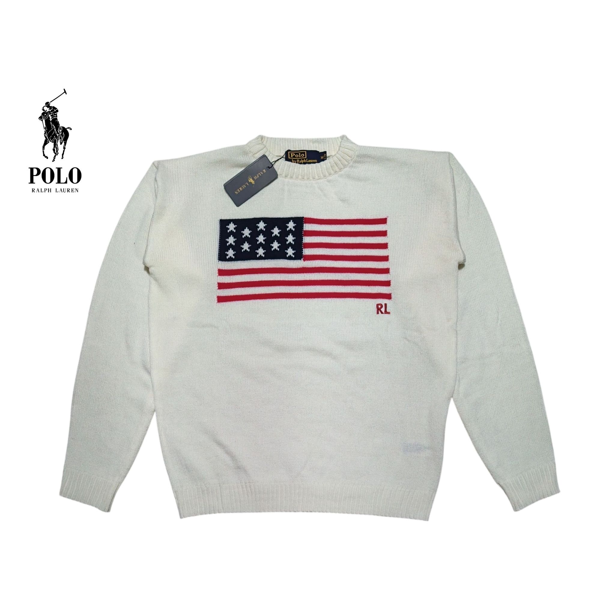 Designer POLO RALPH LAUREN PRL USA Flag Knitwear Knit Sweater / NWT Size US M / EU 48-50 / 2 - 1 Thumbnail
