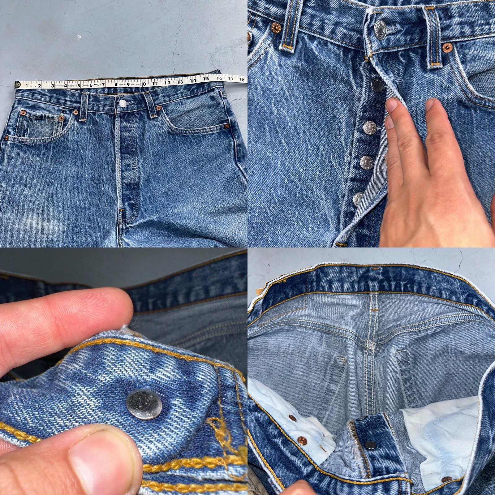 Levi's VINTAGE Levi's 501 Jeans Men's Mid Rise Straight Leg 90s USA Blue Cotton 35x34 Size US 35 - 8 Thumbnail