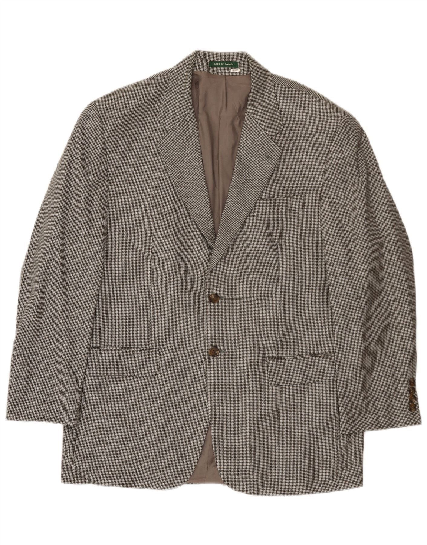Ralph Lauren Mens 2 Button Blazer Jacket UK 42 Large Grey Houndstooth Size US L / EU 52-54 / 3 - 1 Thumbnail