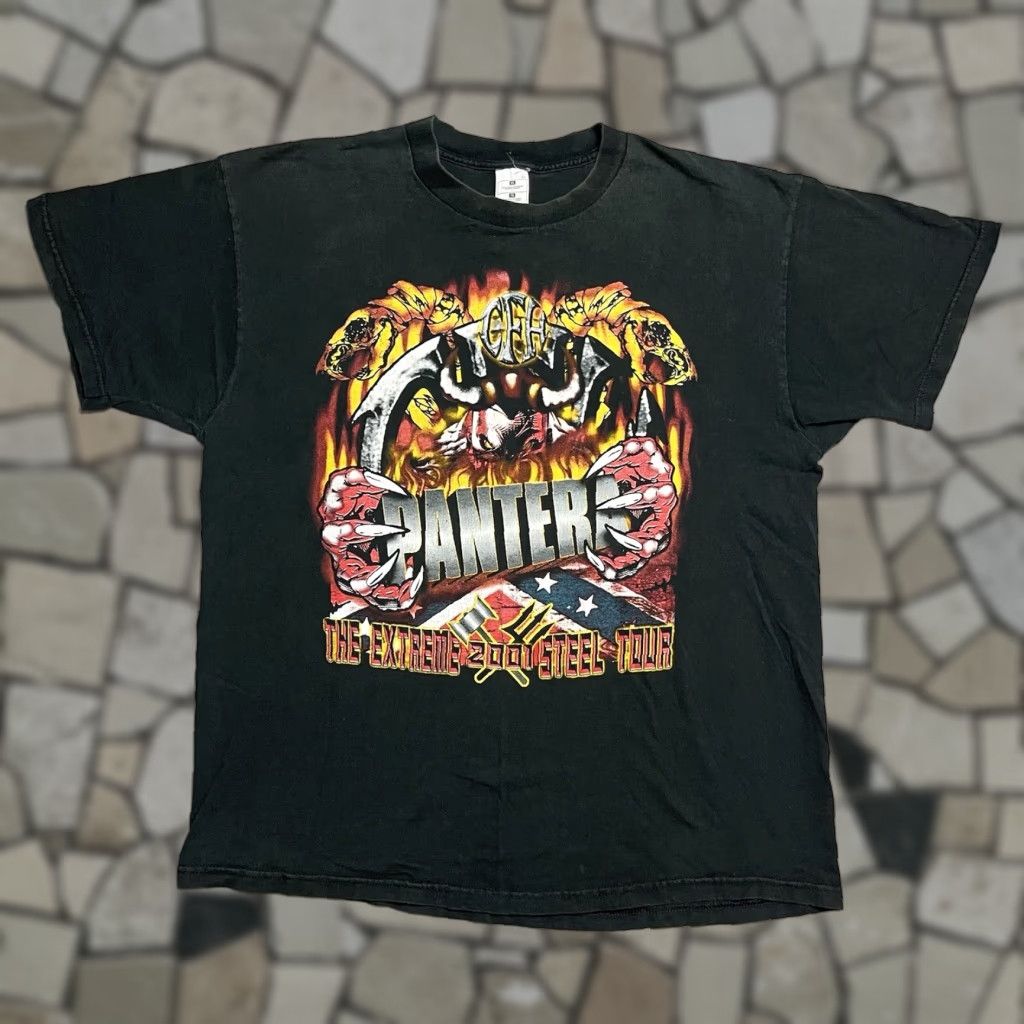 VINTAGE Pantera Extreme Steel Tour T-Shirt Morbid Angel Slayer CFH XL Mens Black Short Sleeve Graphic Print T-Shirt XL