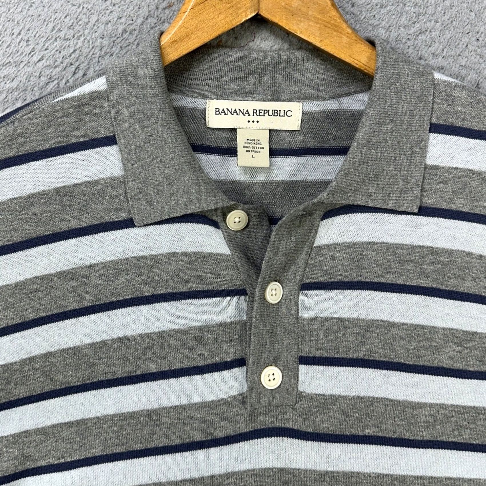 Banana Republic Banana Republic Shirt Knit Polo Mens Large Gray Blue Stripes Short Sleeve Rugby Shirt Size US L / EU 52-54 / 3 - 5 Thumbnail