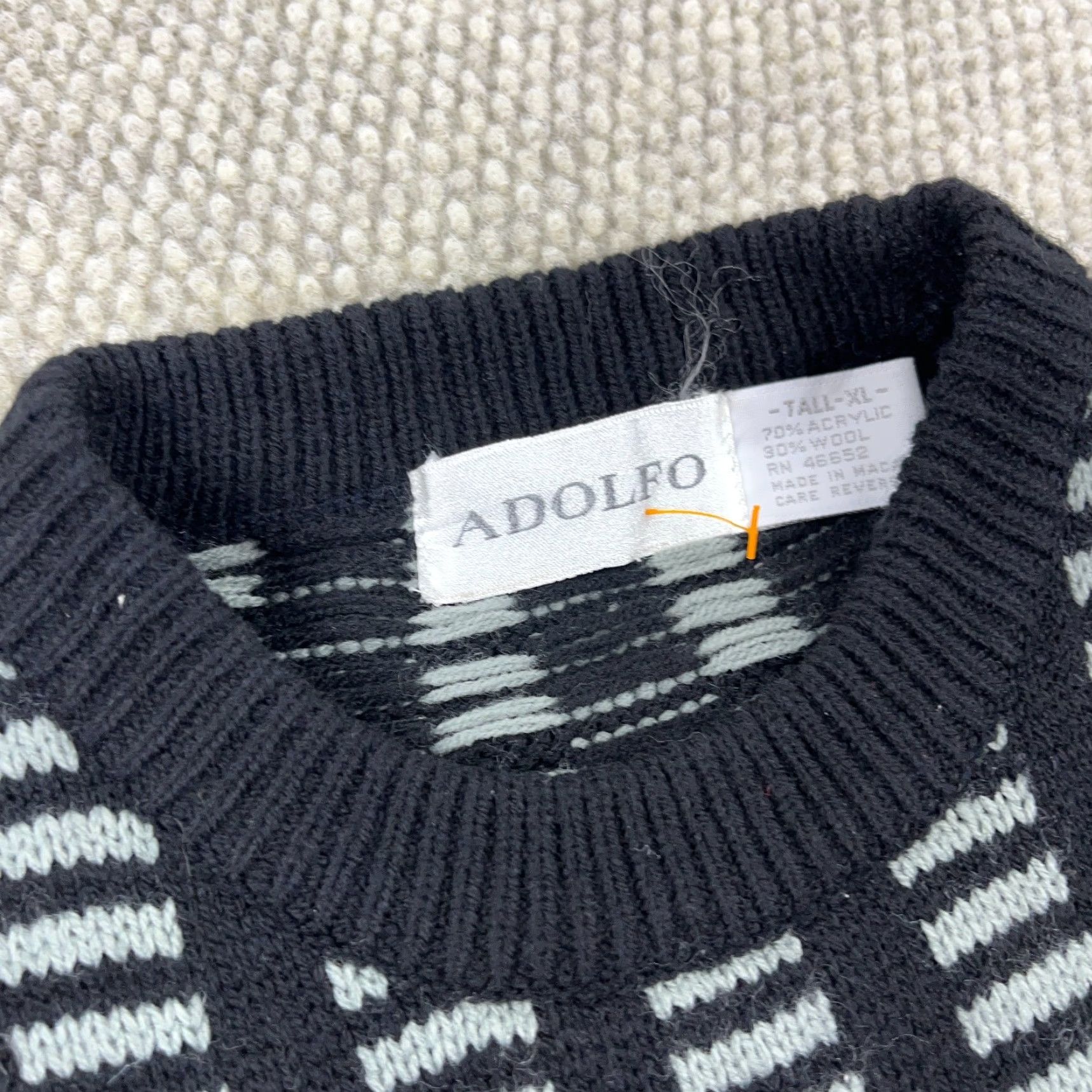 Vintage VINTAGE Adolfo Sweater XLT Black Gray Geometric Knit Pullover 90s Golf Mens Size US XL / EU 56 / 4 - 3 Thumbnail