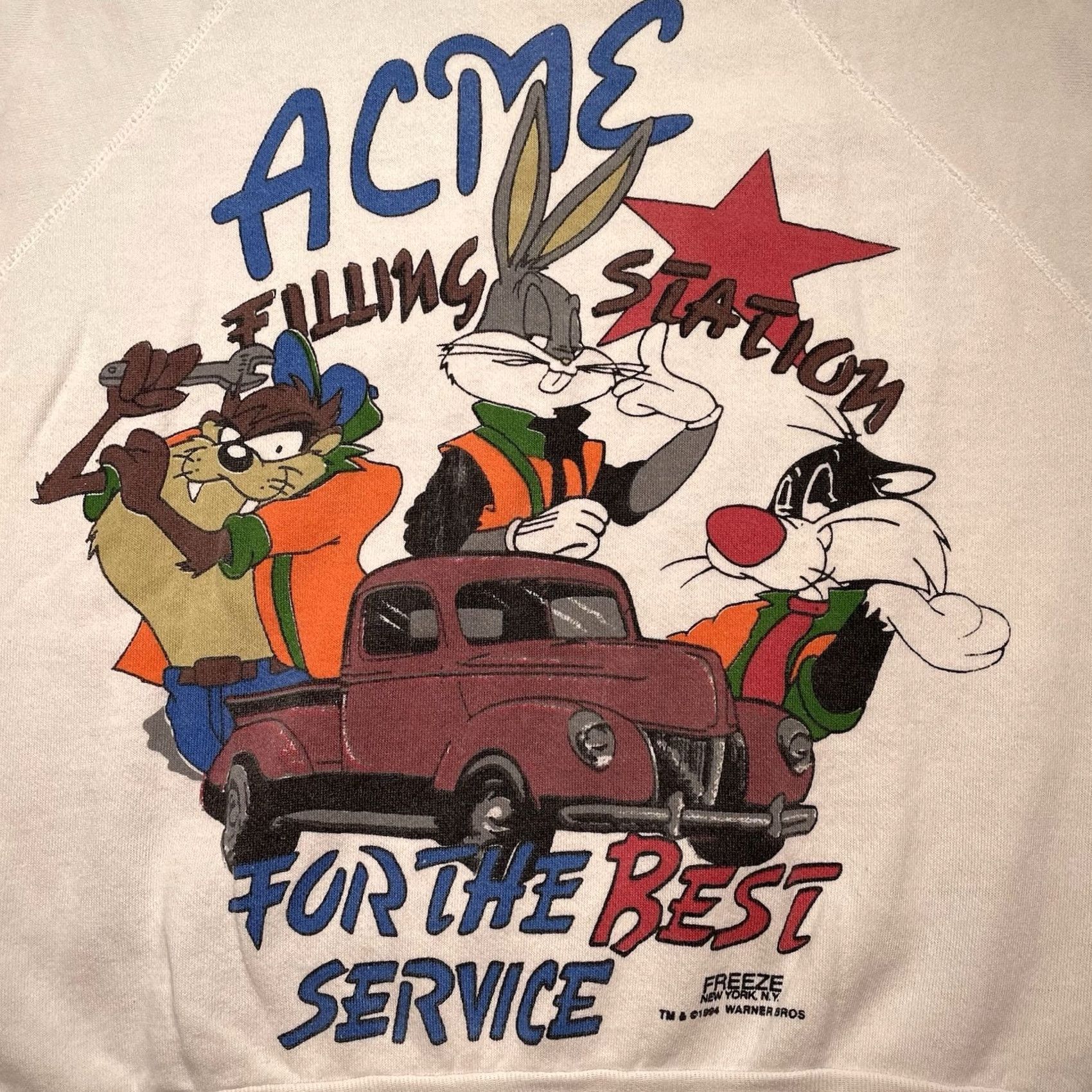 Vintage VINTAGE Looney Tunes Pullover Sweatshirt Men’s Large White 1994 FREEZE Hotrod Size US L / EU 52-54 / 3 - 7 Thumbnail