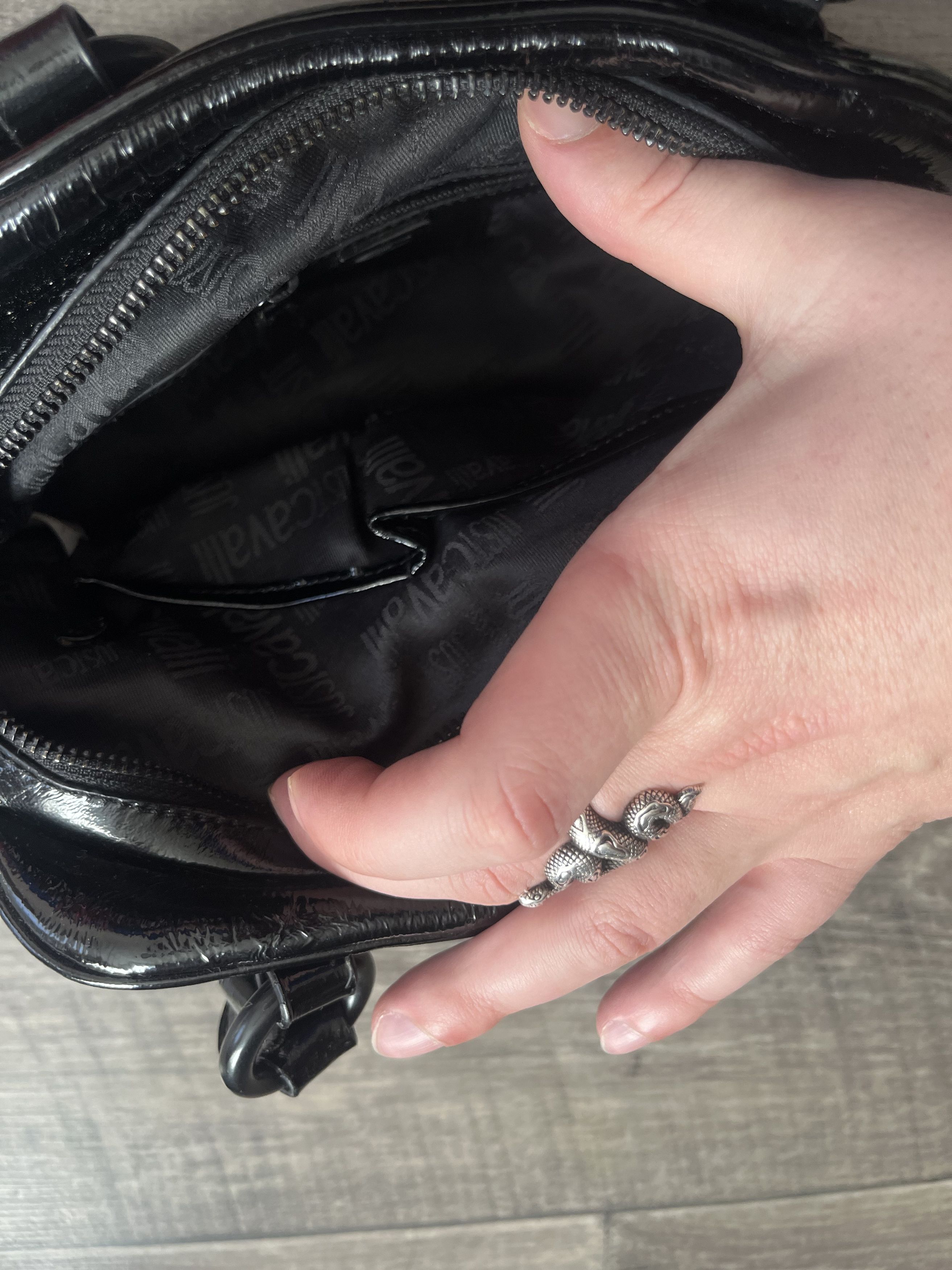 Just Cavalli Just Cavalli Black Patent Leather Satchel Bag Top Handle Size ONE SIZE - 18 Thumbnail