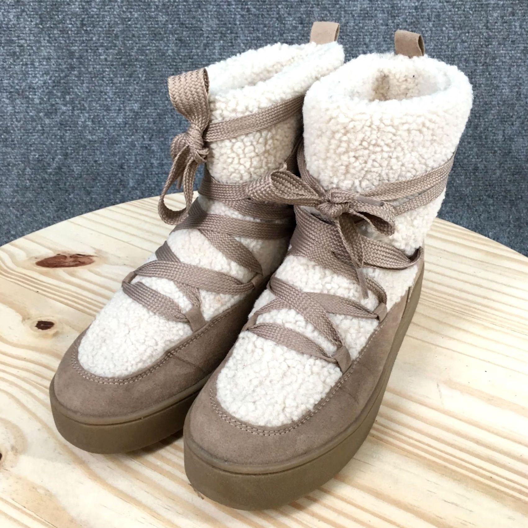 Vintage Universal Thread Winter Boots Women 8.5 Brown Birgitte Laced Up Comfort Faux Fur Boots Size US 9 / IT 39 - 5 Thumbnail
