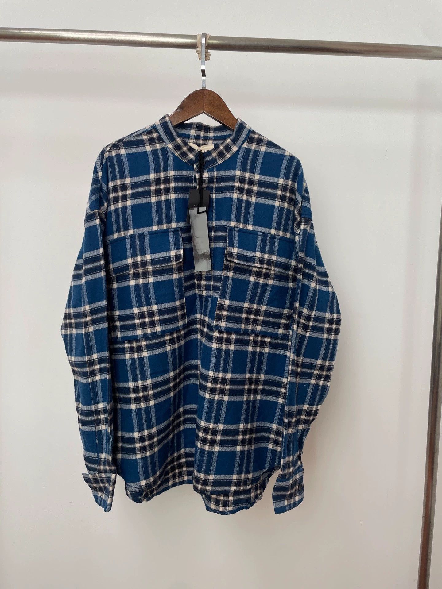 Fear of God Fear of God S6 Blue White Check Henley Shirt S New w/ Tags Size US S / EU 44-46 / 1 - 1 Thumbnail