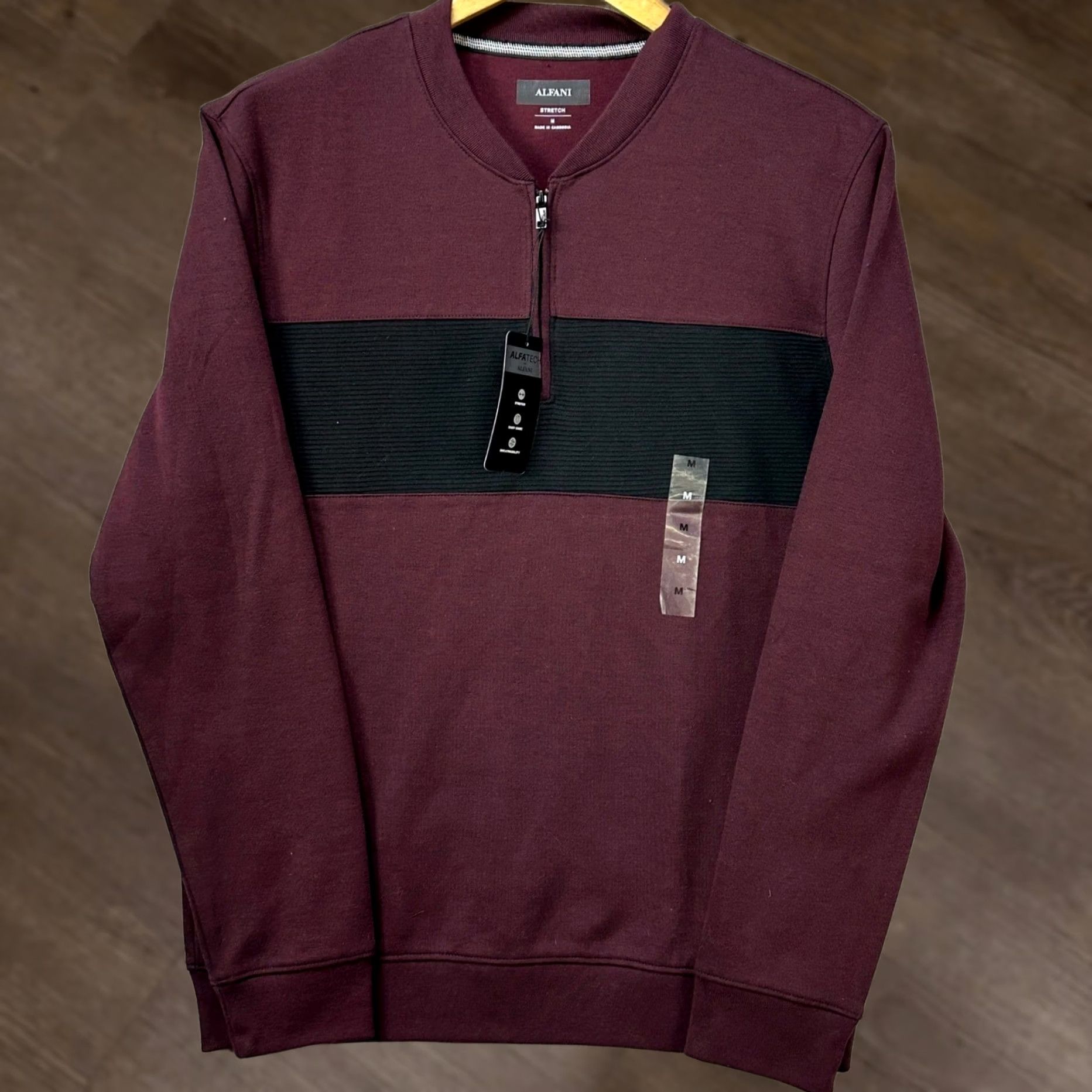 Alfani Alfani Sweatshirt Pullover M Men Burgundy 1/4 Zip Stretch Lightweight Long Sleeve Regular Fall Winter Casual Comfort Mens Size US M / EU 48-50 / 2 - 1 Thumbnail