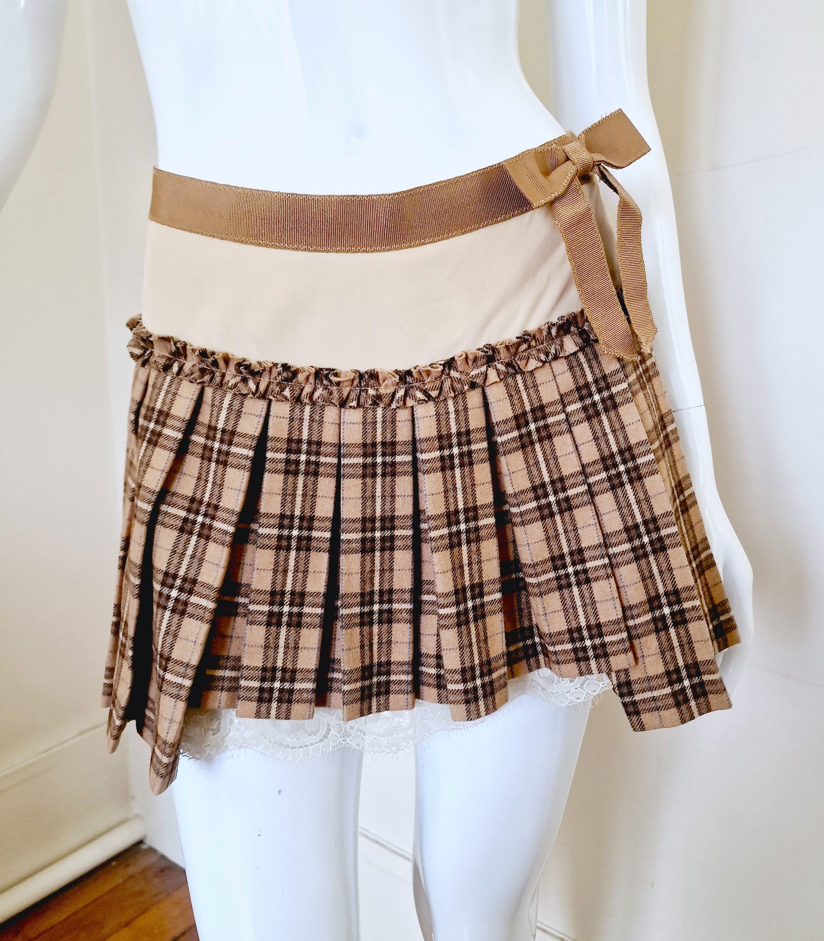 Dolce and Gabbana Tartan Trim Pleated Checked D&G Mini Skirt