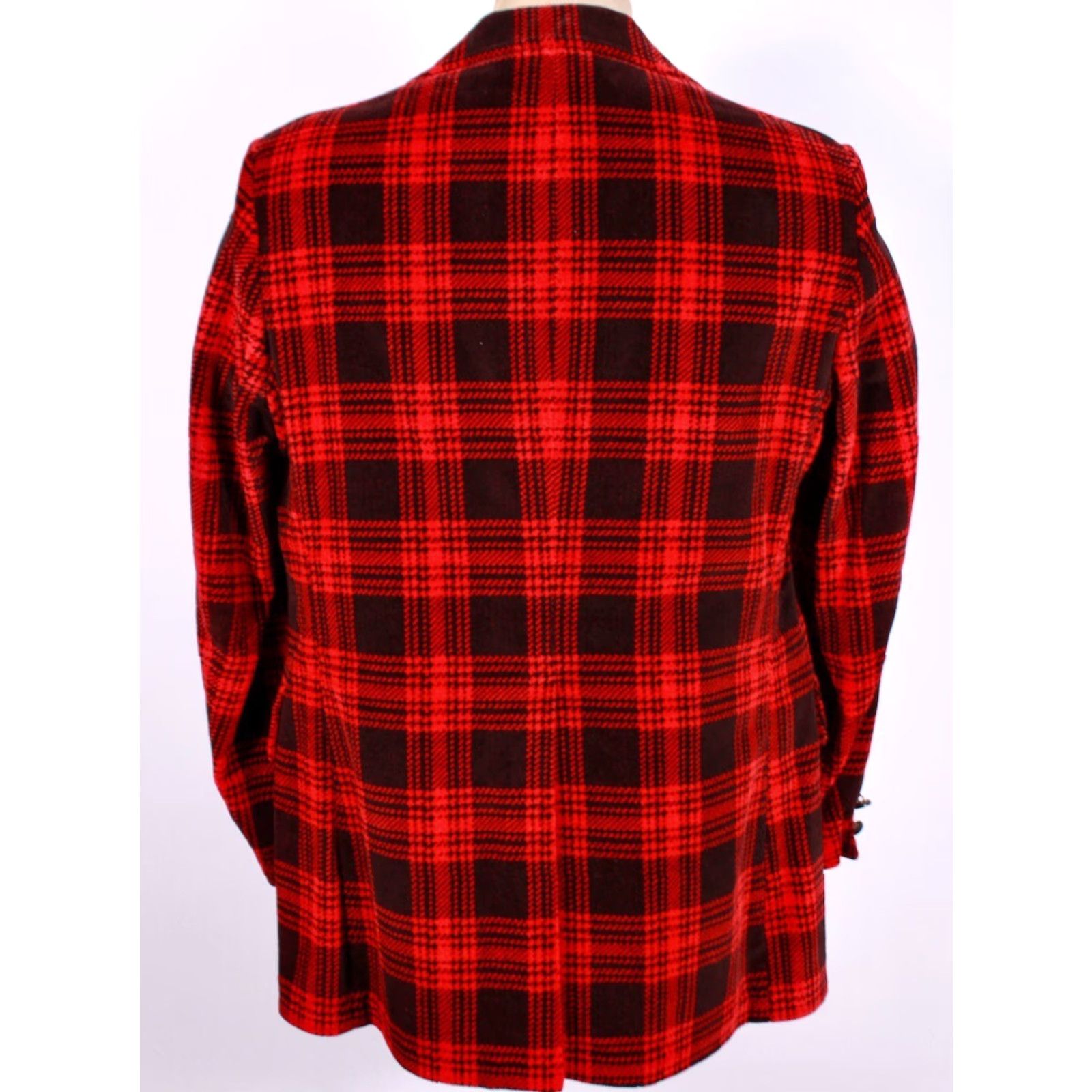 Velvet VTG John Alexander Blazer Mens M Velvet Red Plaid 60s 70s Jacket Blazer Size 40R - 2 Thumbnail
